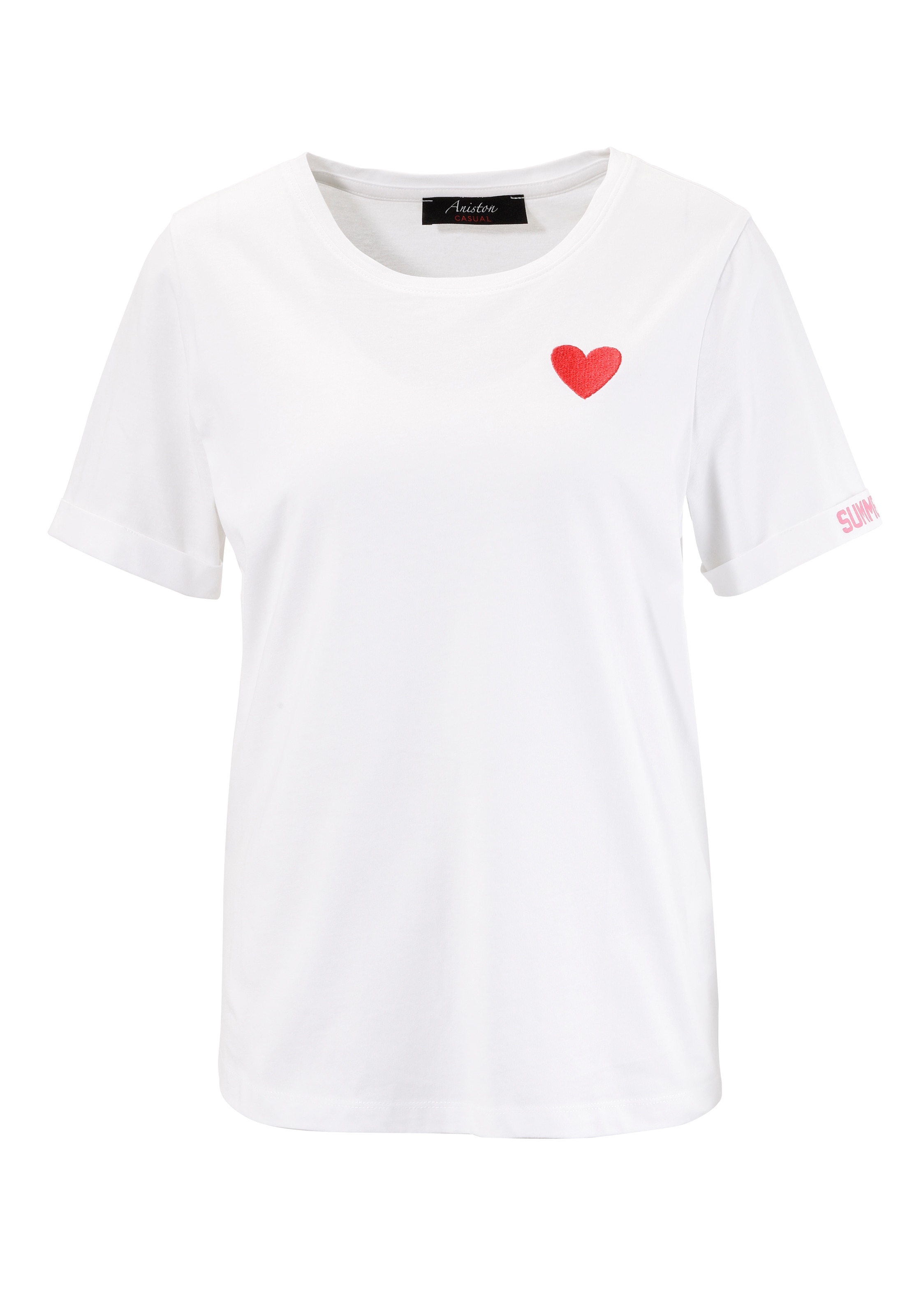 Aniston CASUAL T-Shirt, mit Herz-Applikation und bedrucktem Rücken - NEUE KOLLEKTION