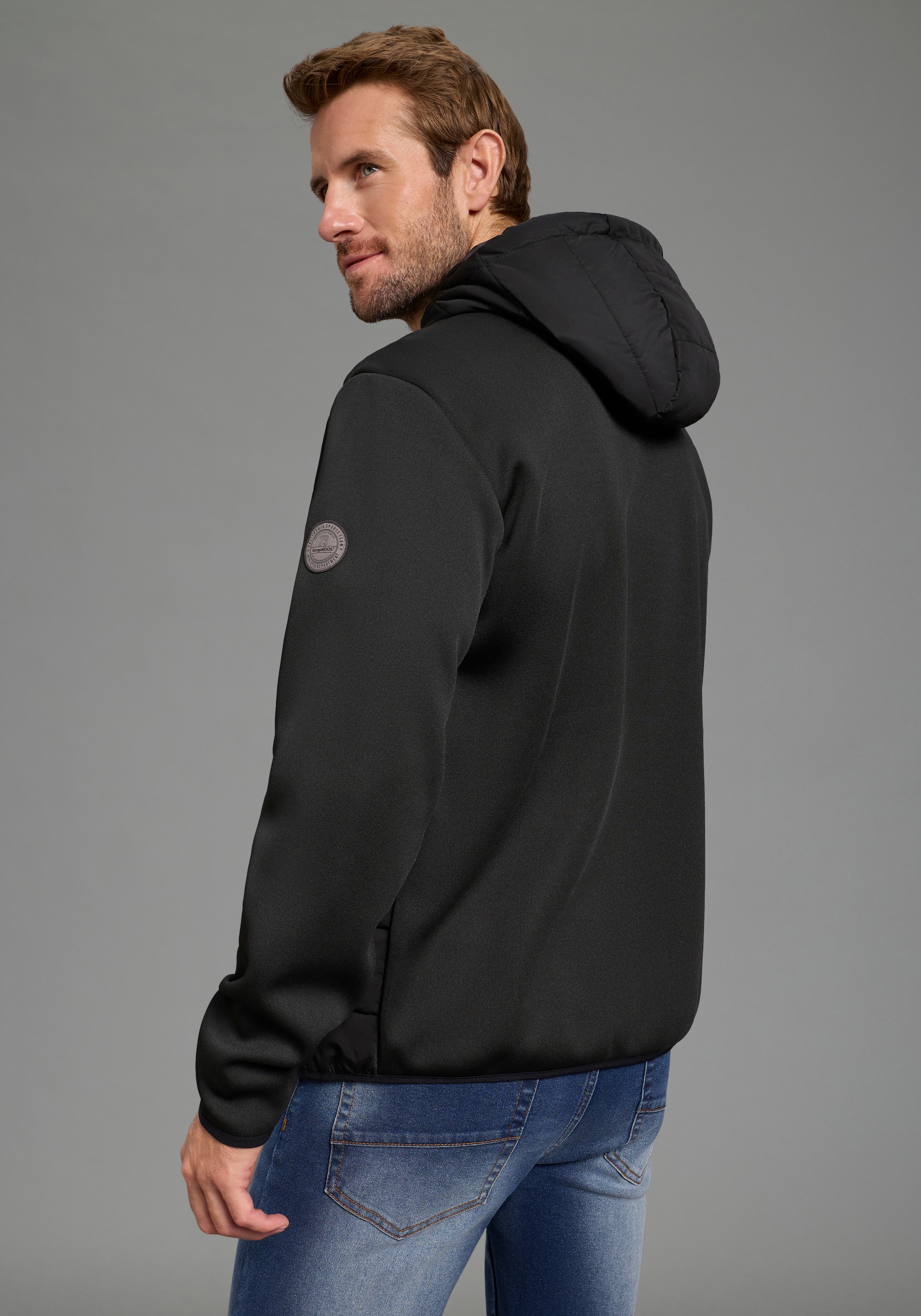 KangaROOS Hybridjacke mit Kapuze mit Kapuze und Kordelzügen, mit Fleece-Innenfutter, Übergangsjacke