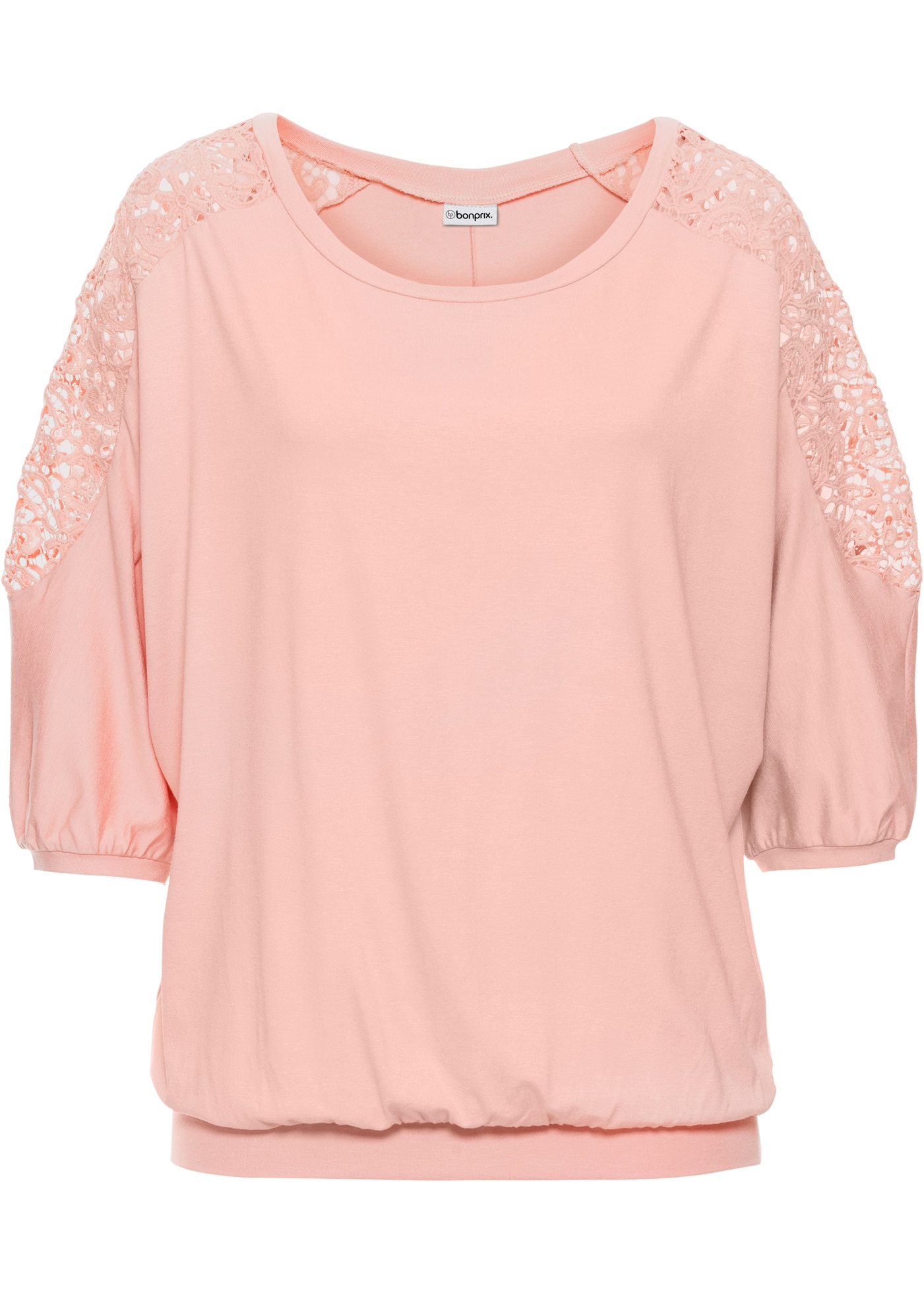 bonprix T-shirt oversize oversize, manches chauve-souris 3/4 avec découpes et empiècements en dentelle