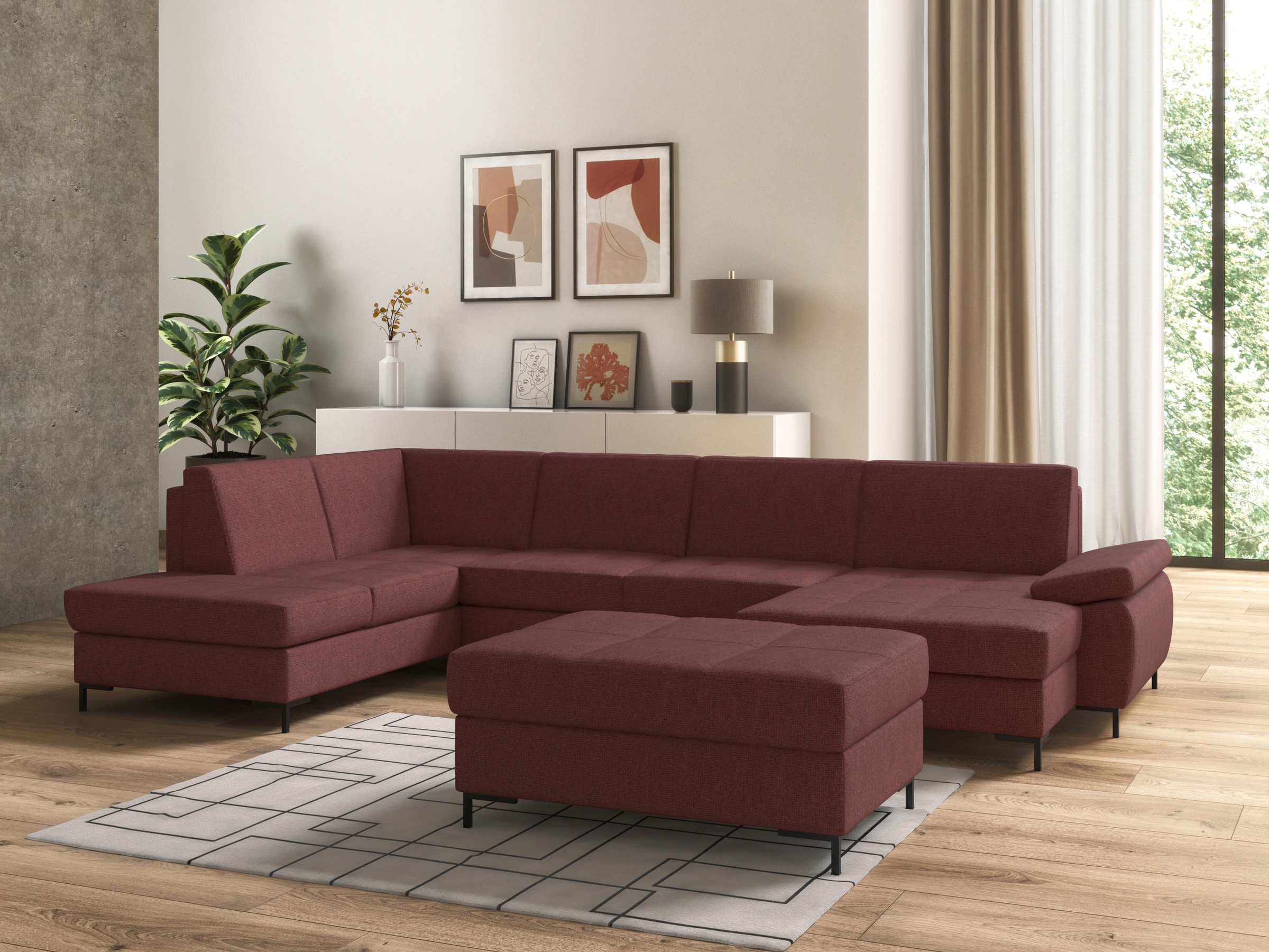 DOMO collection Wohnlandschaft »Capelo, komfortabel, klare Linien zeichnen dieses Design aus, U-Form« mit Armteilverstellung, wahlweise mit Bettfunktion, Federkern