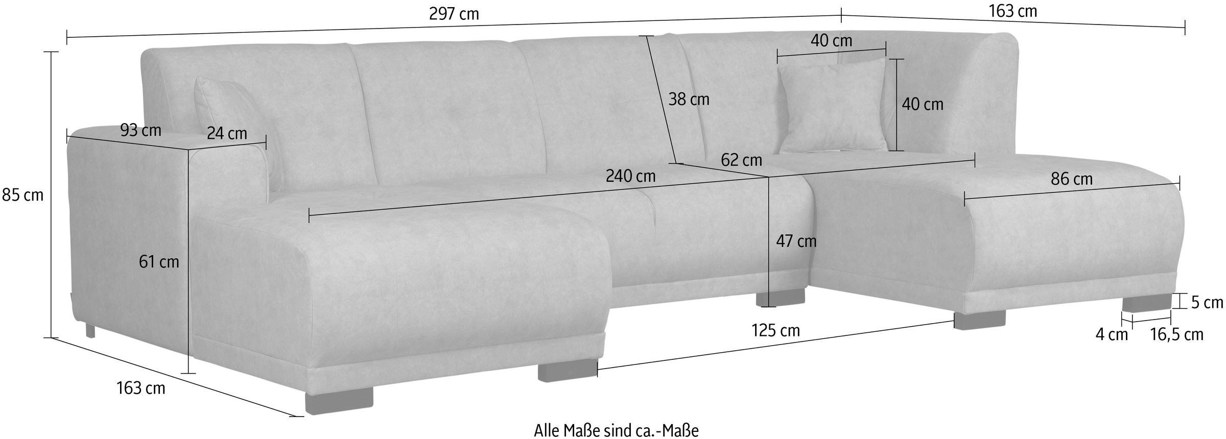 Home affaire Wohnlandschaft »Langeland U-Form«, incl. 2 Zierkissen, Recamiere wahlweise links oder rechts