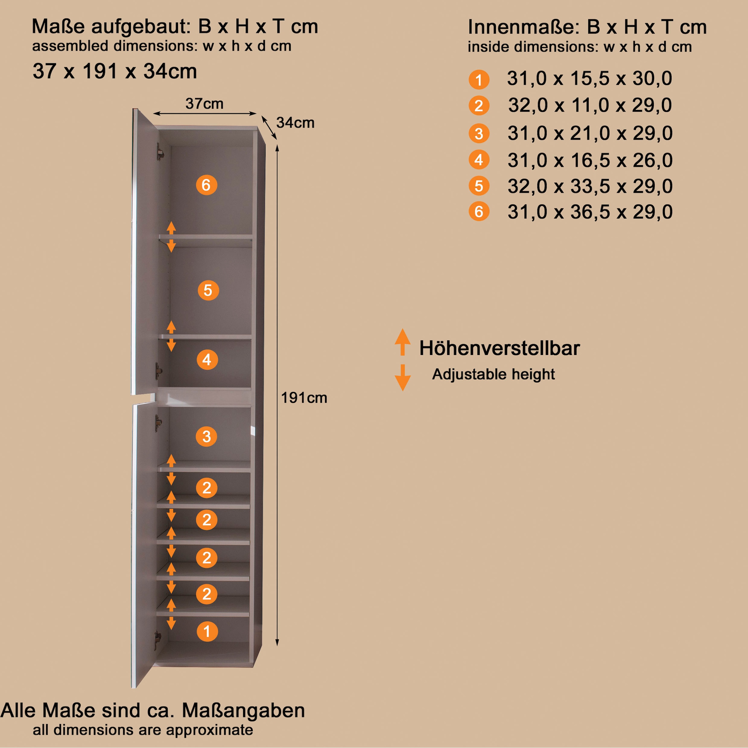 Home affaire Armoire vestiaire »Malcesine« Garderobenschrank mit 2 Türen - (B/T/H) 37/34/191 cm