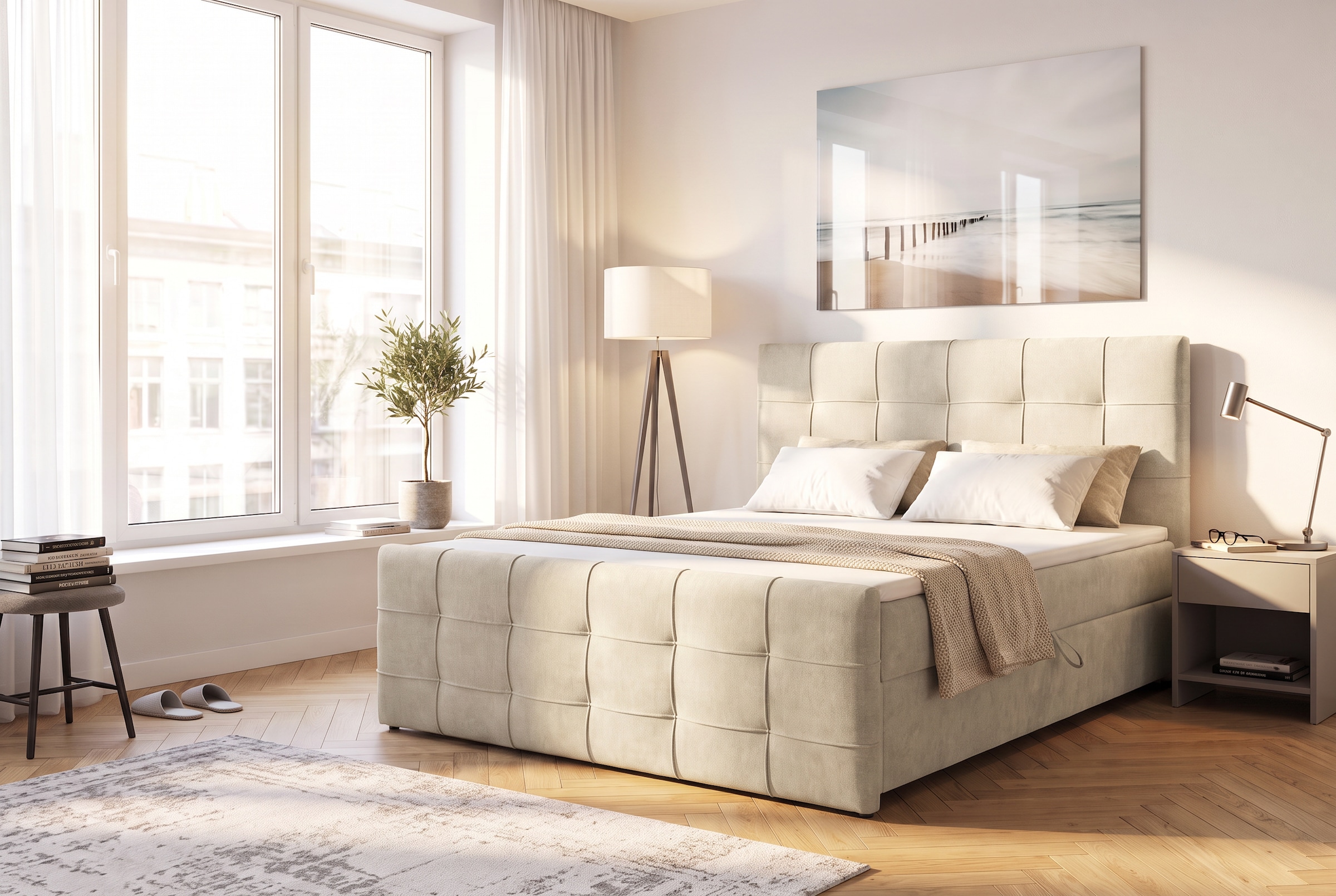 GOODproduct Boxbett »LILIENNE, Polsterbett mit Bettkasten und Taschenfederkernmatratze H3« mit Kaltschaumtopper, Chenille-Bezug, 160x200 & 180x200 cm