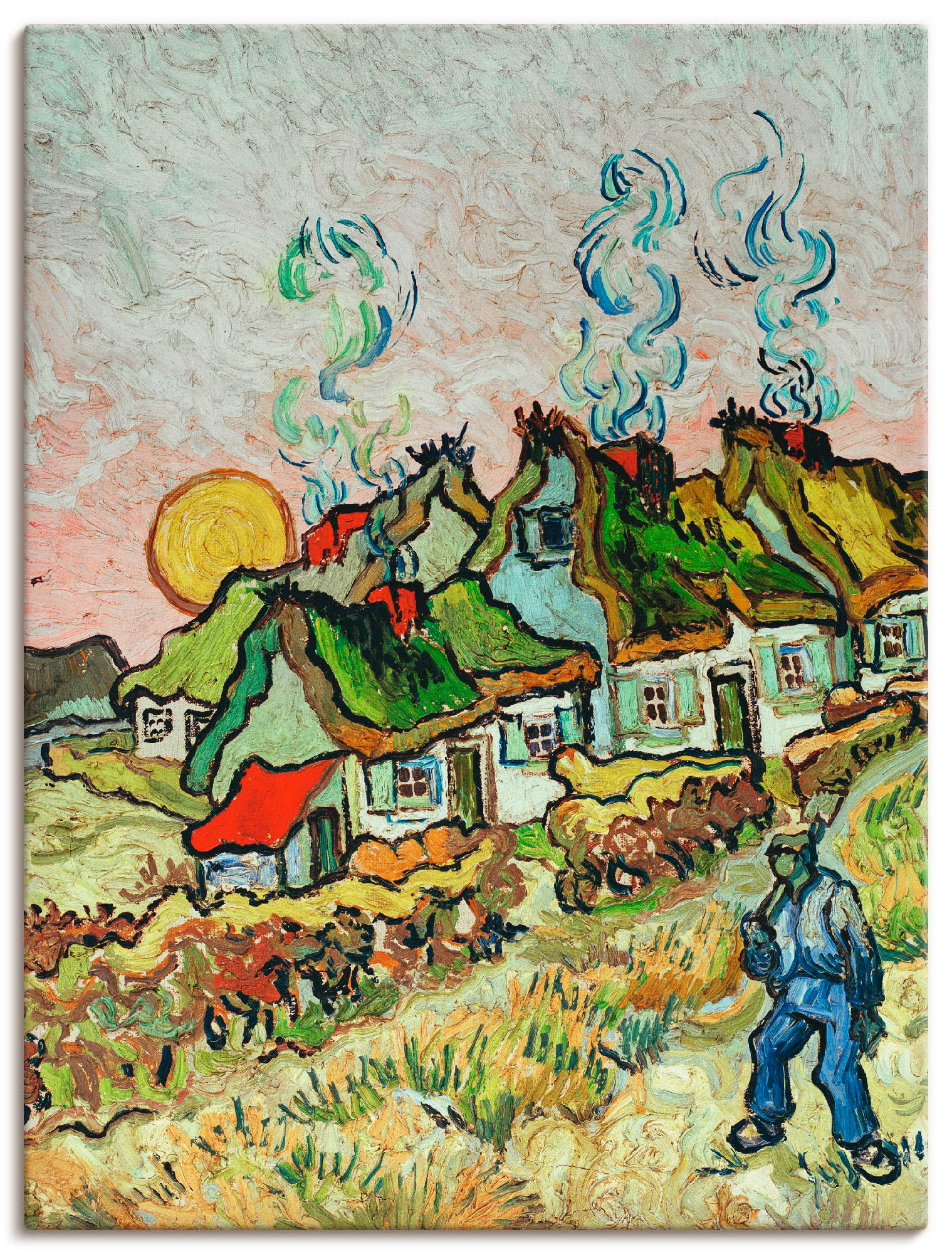 Image of Artland Leinwandbild "Bauernhäuser bei Sonnenuntergang" Sonnenaufgang & -untergang 1 Stk. tlg. auf Holzrahmen gespannt