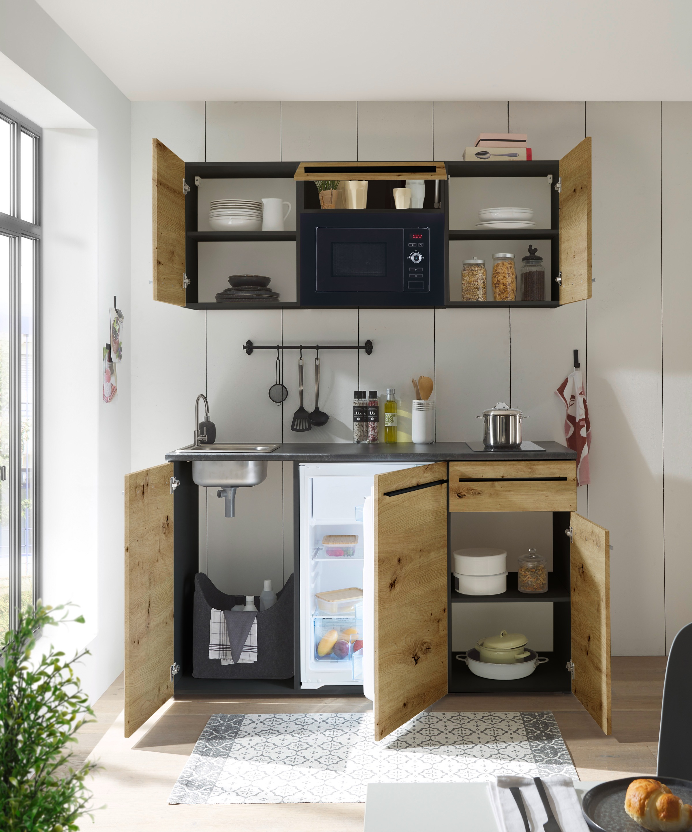 BASIC by Balculina Kitchenette »Jazz Singleküche« largeur 160 cm, avec appareils électriques et micro-ondes en option