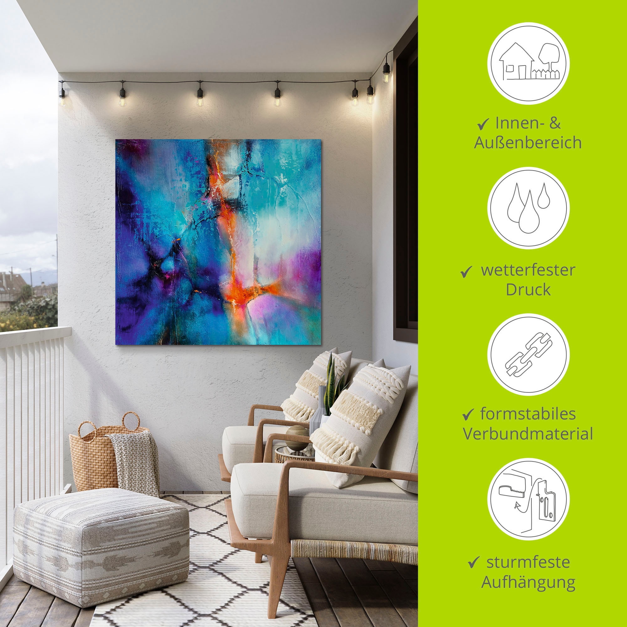 Artland Alu-Dibond-Druck »Türkis und Magenta I« Gegenstandslos 1 Stk. tlg. für Innen- und Aussenbereich geeignet, Outdoorbild