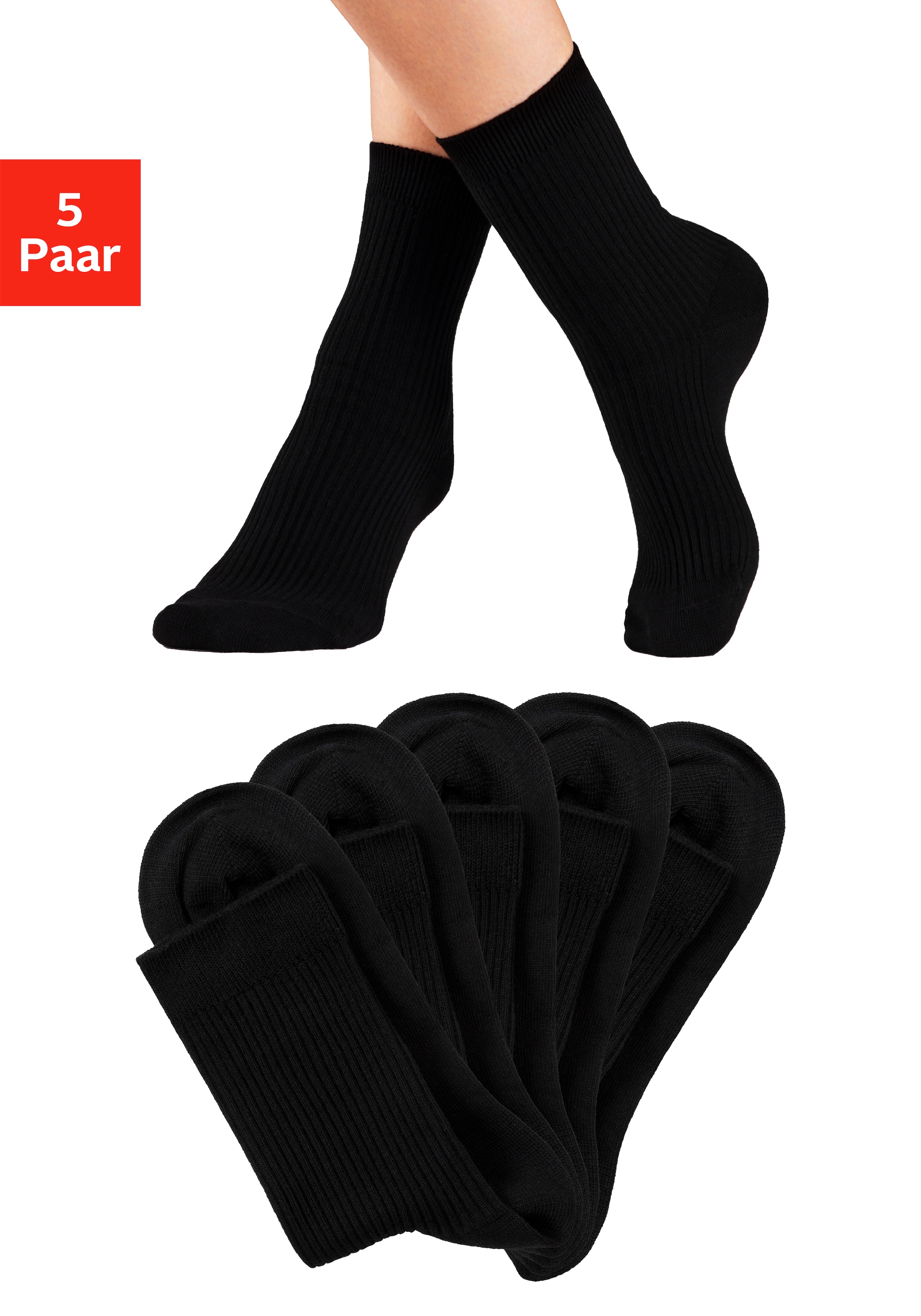 Lavana Basicsocken, (Packung, 5 Paar), mit feiner Rippe