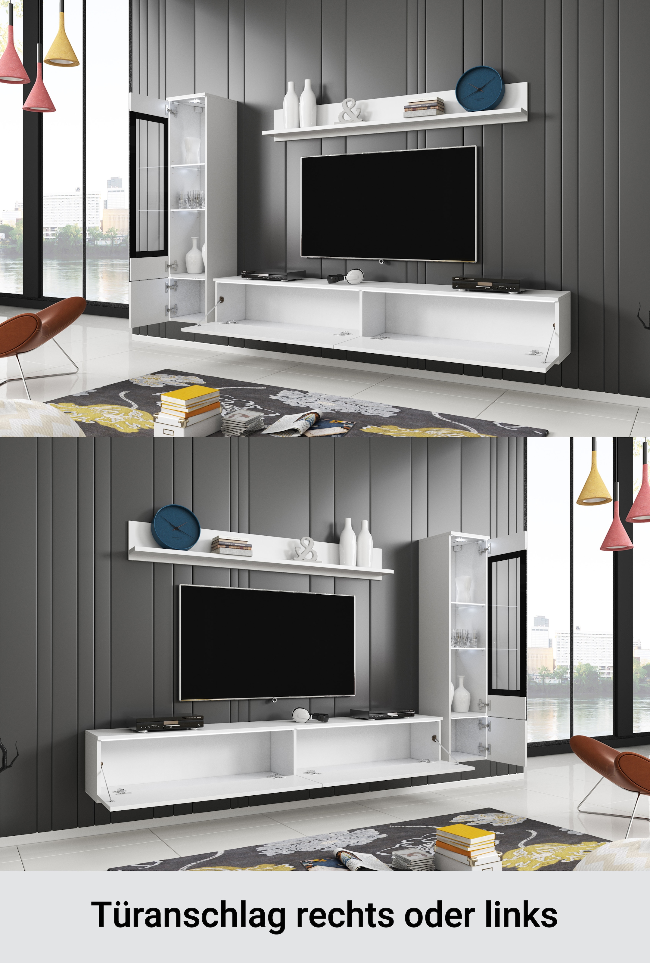 Home affaire Wohnwand »VERA I, Vitrinen Türanschlag links/rechts wechselbar« Komplett-Set, 3 Stk. tlg.