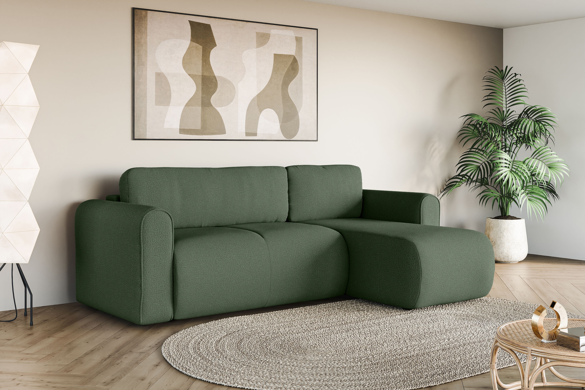 INOSIGN Canapé d'angle »Zacharia wahlweise Schlafsofa mit Bettkasten, B/T/H 250/166/86 cm« L-Form mit Wellenunterfederung, Recamiere beidseitig montierbar