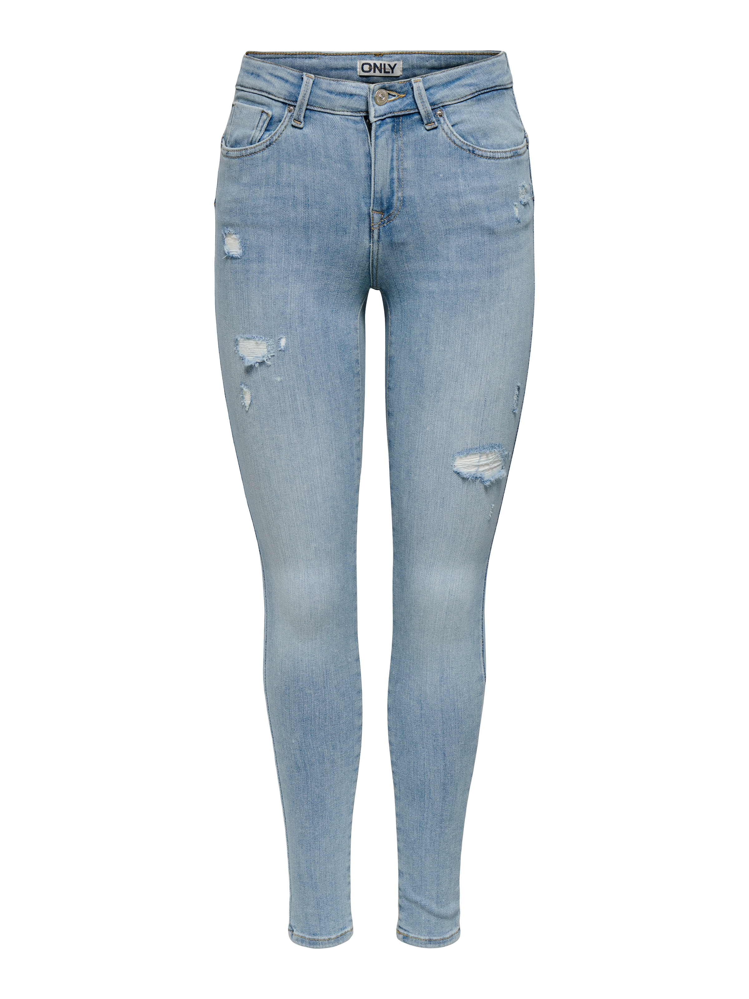 Image of ONLY Skinny-fit-Jeans "ONLPOWER MID DEST SKINNY DNM" mit Destroyed Details
