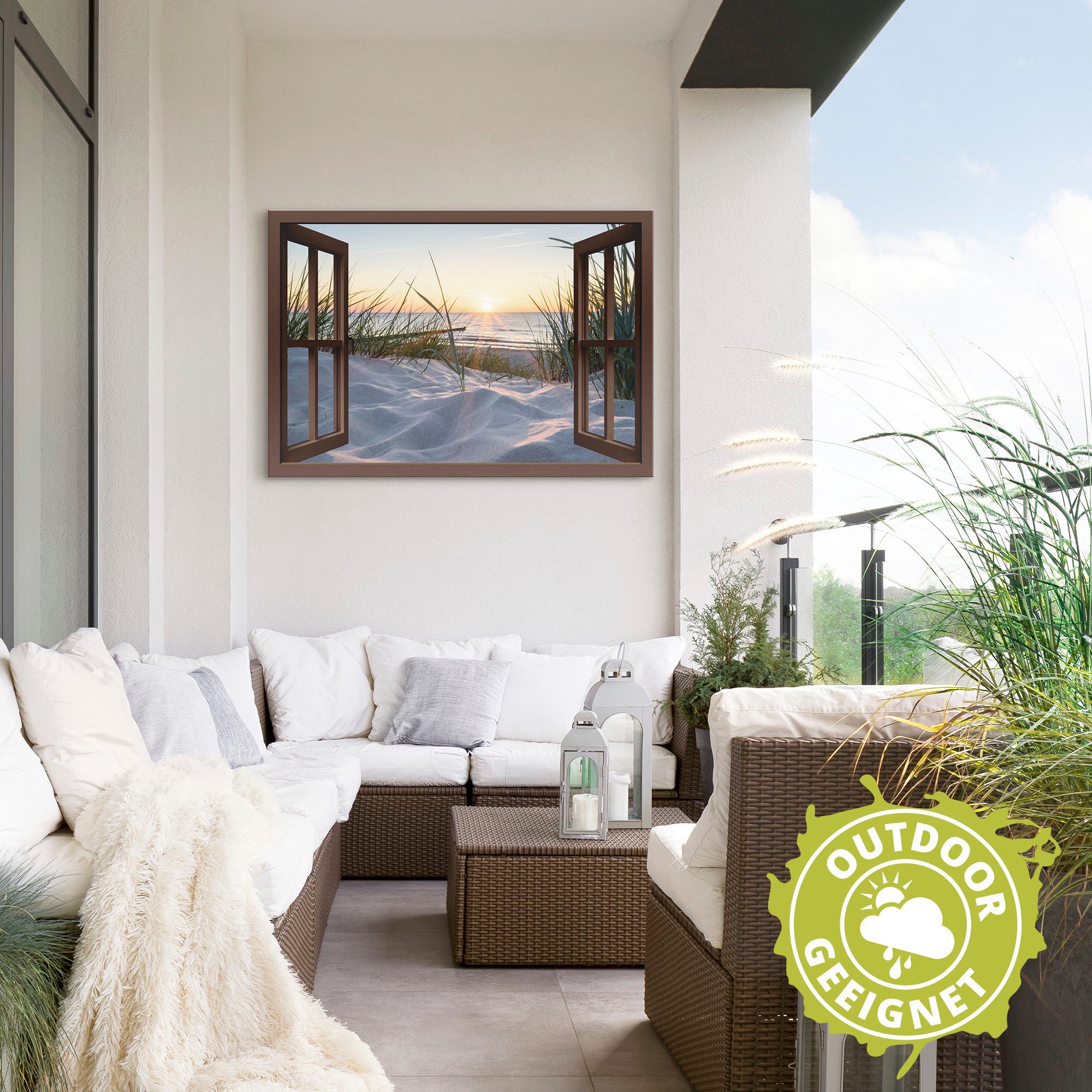 Artland Wandbild »Ostseestrand durchs Fenster«, Meer Bilder, (1 St.), als Alubild, Outdoorbild, Leinwandbild, Wandaufkleber, versch. Grössen