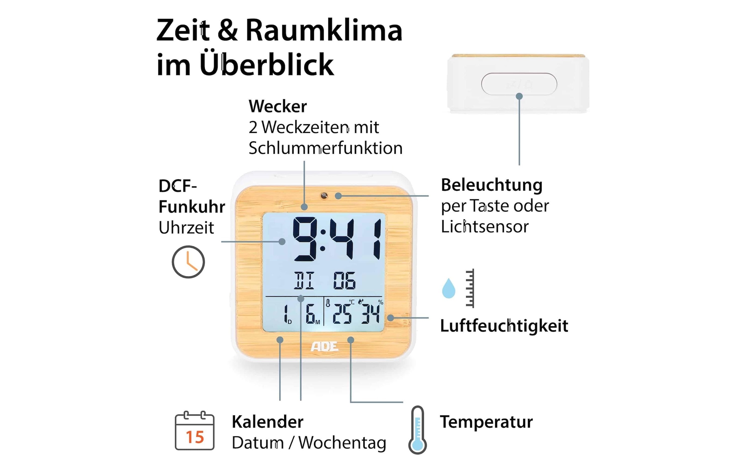 ADE Funkwecker »Weiss/Nature«