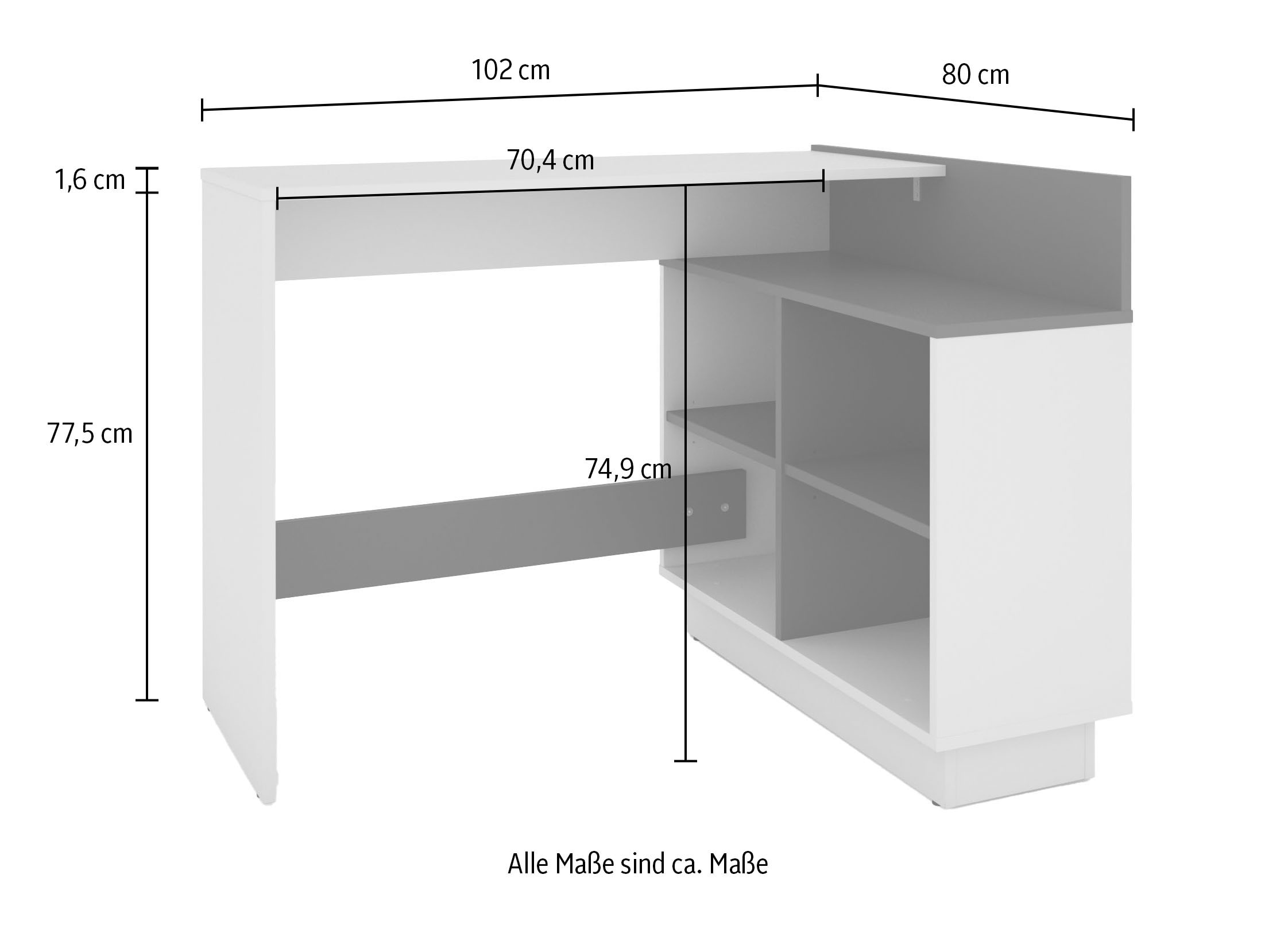 byLIVING Bureau d'angle »Bern« platzsparender Schreibtisch, rechts und links montierbar, 102x80cm.