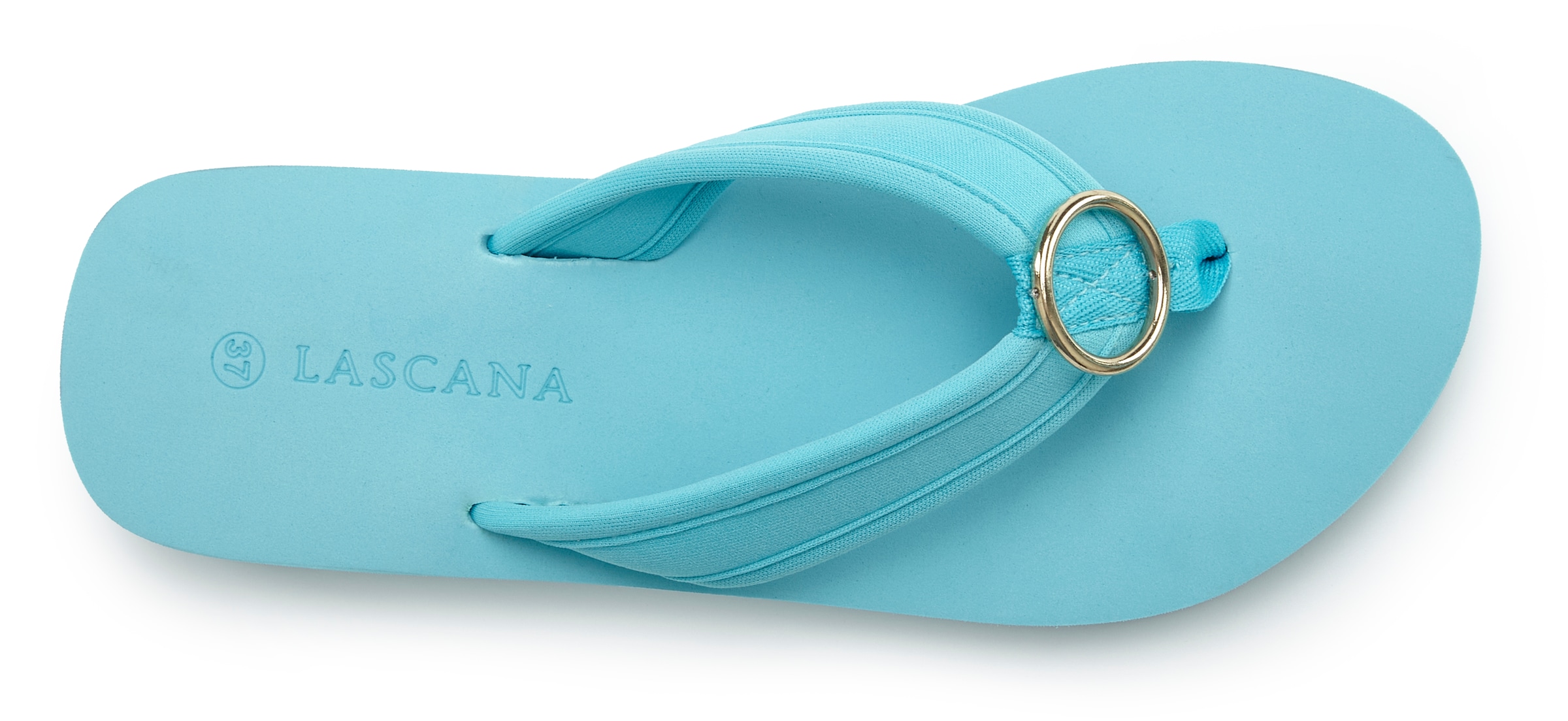 LASCANA Badezehentrenner »Sandale, Badeschuh, Pantolette, Badelatsche, Flip Flop, Sommerschuh,«  Zehentrenner mit Ringapplikation "Italy" VEGAN