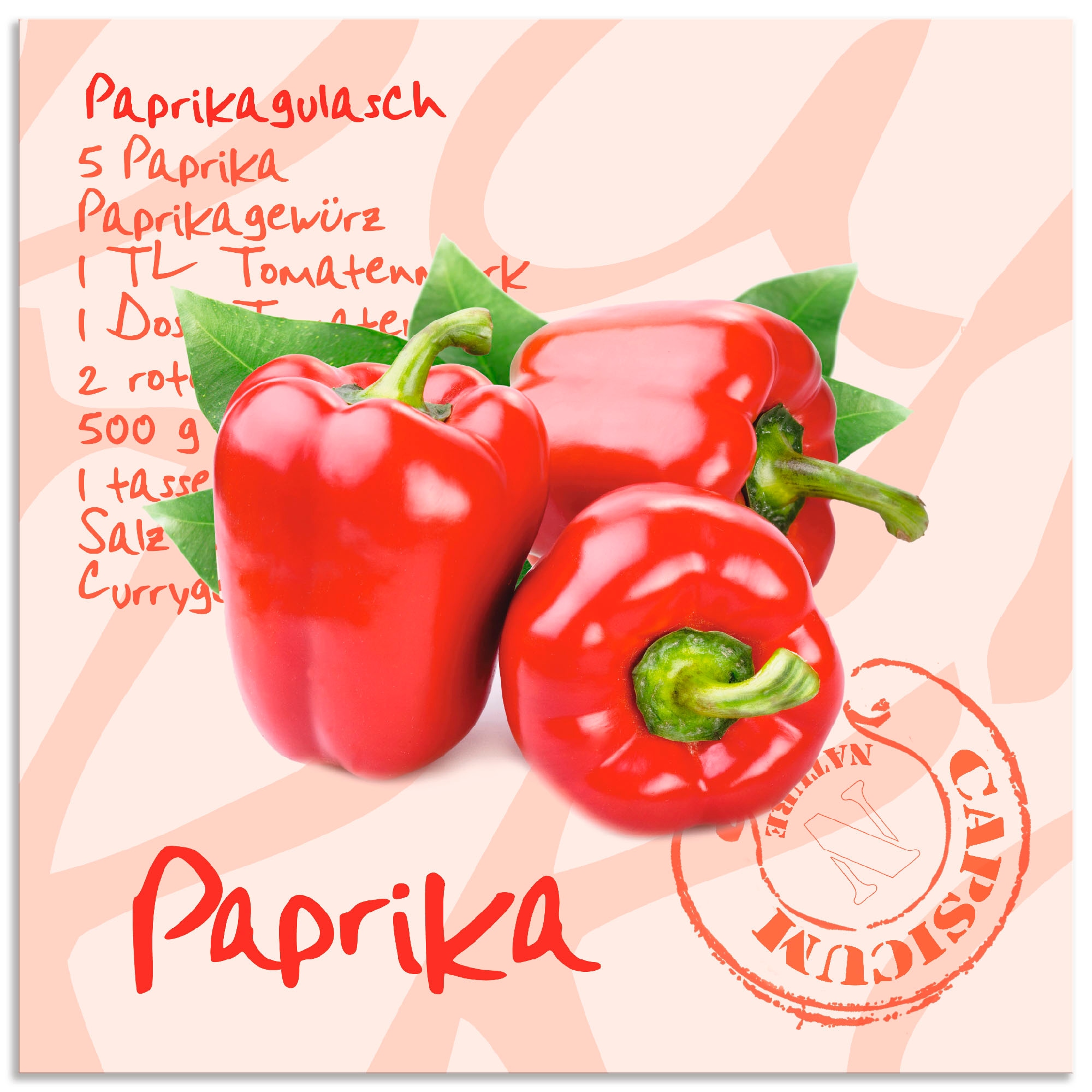 Image of Artland Alu-Dibond-Druck "Paprika liegt auf weissen Untergrund" Lebensmittel 1 Stk. tlg. für Innen- und Aussenbereich geeignet, Outdoorbild