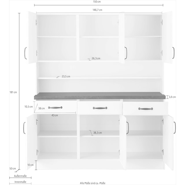 ♕ wiho Küchen Küchenbuffet »Erla«, 150 cm breit mit Kassettenfront  versandkostenfrei auf