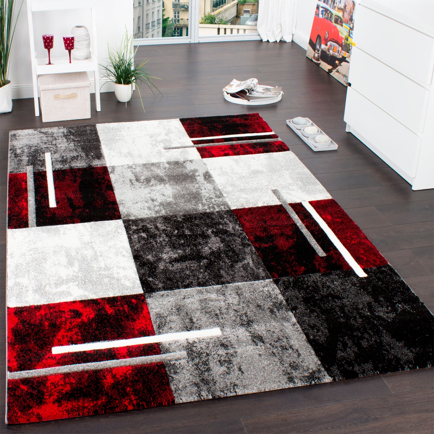 Image of Paco Home Teppich "Diamond 663" rechteckig 18 mm Höhe Kurzflor, Karo Muster, 3D-Design, ideal im Wohnzimmer & Schlafzimmer