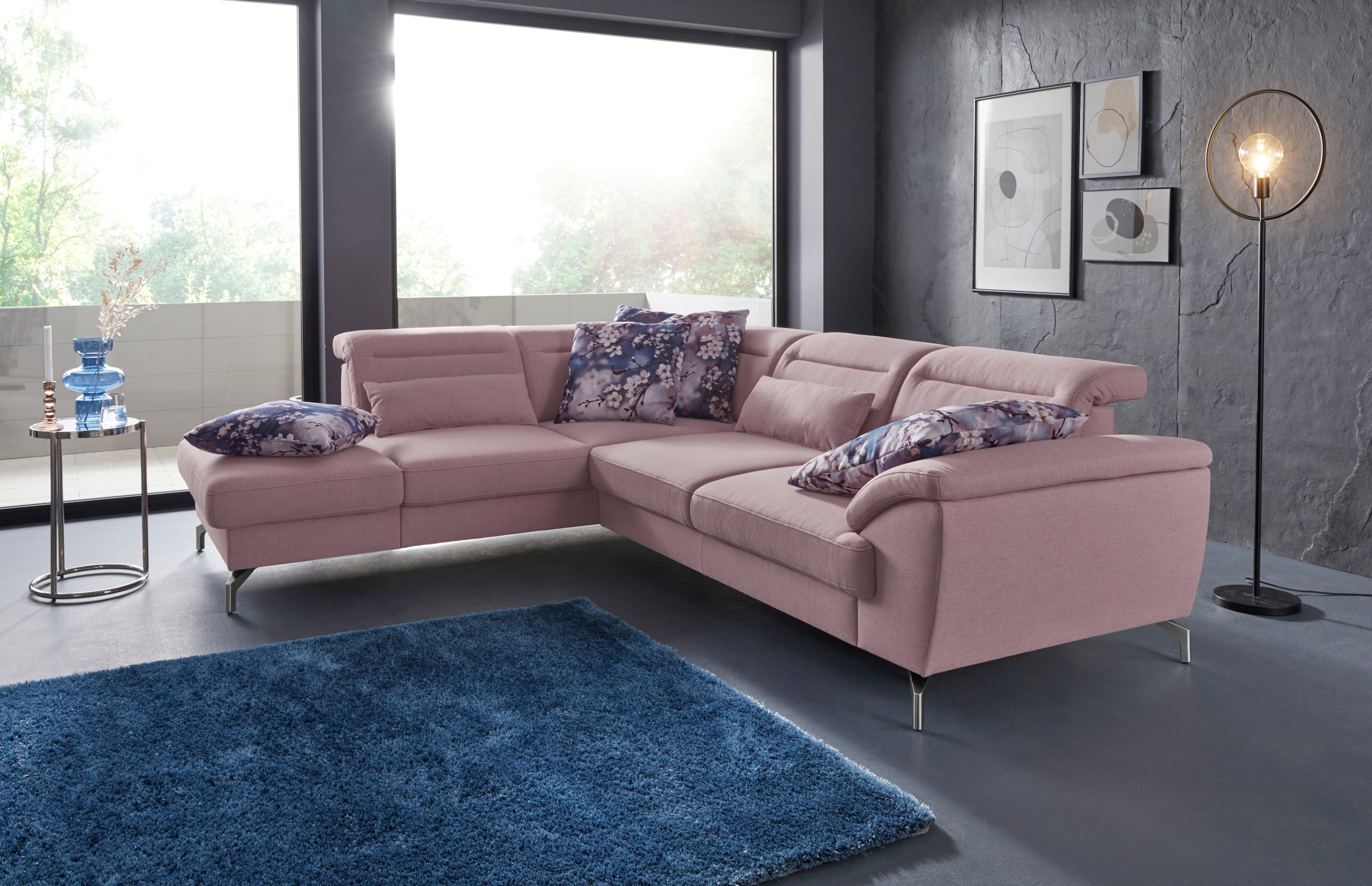 sit&more Canapé d'angle »Percy L-Form« 12 cm Fusshöhe, Sitztiefenverstellung, wahlweise in 2 Fussfarben