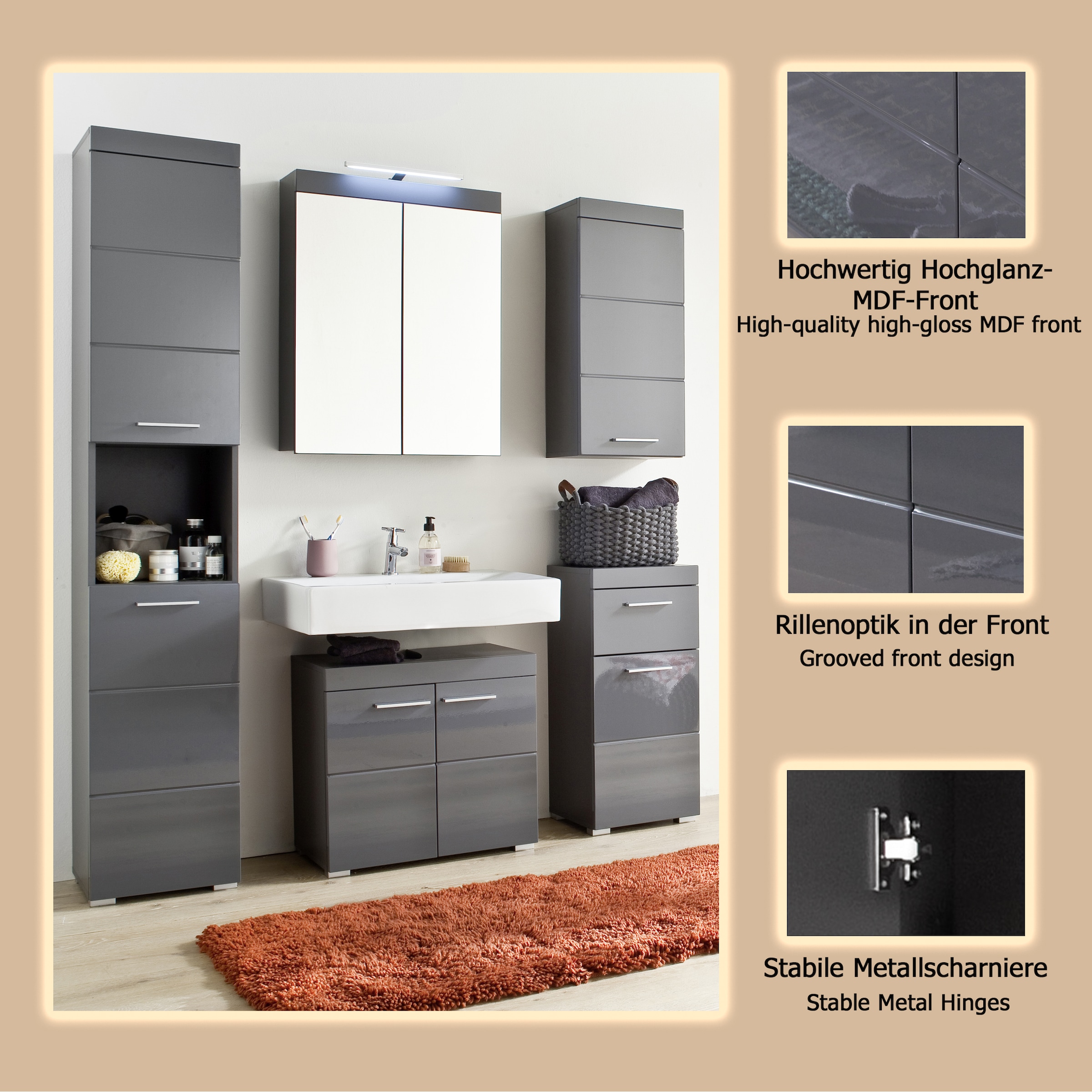 welltime Badmöbel-Set »Avena« Set, 5 Stk. tlg.