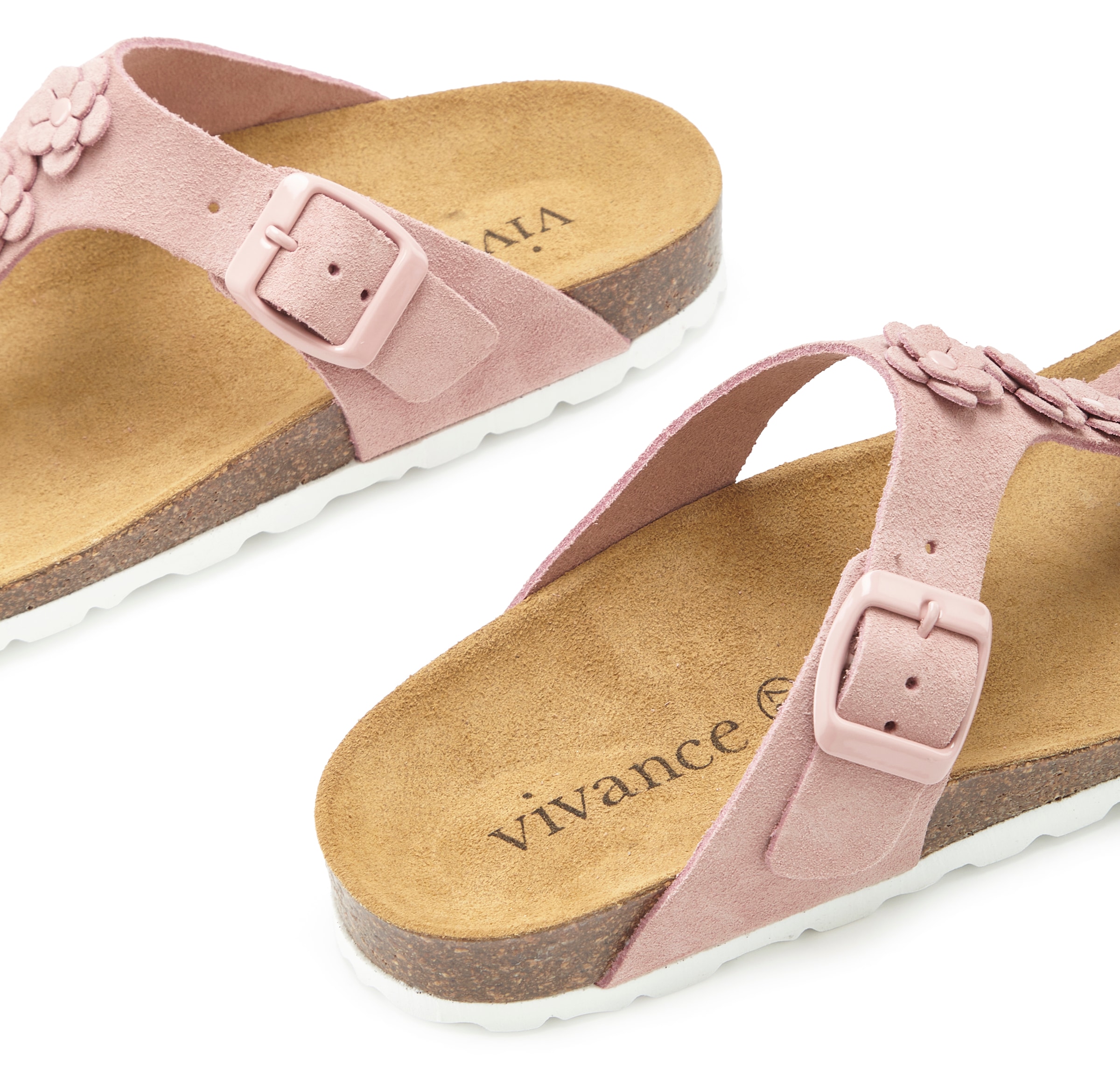 Vivance Pantolette »Mule, Sandale, offener Schuh, Sommerschuh,«  NOUVEAU en cuir avec semelle intérieure en liège et application fleurie