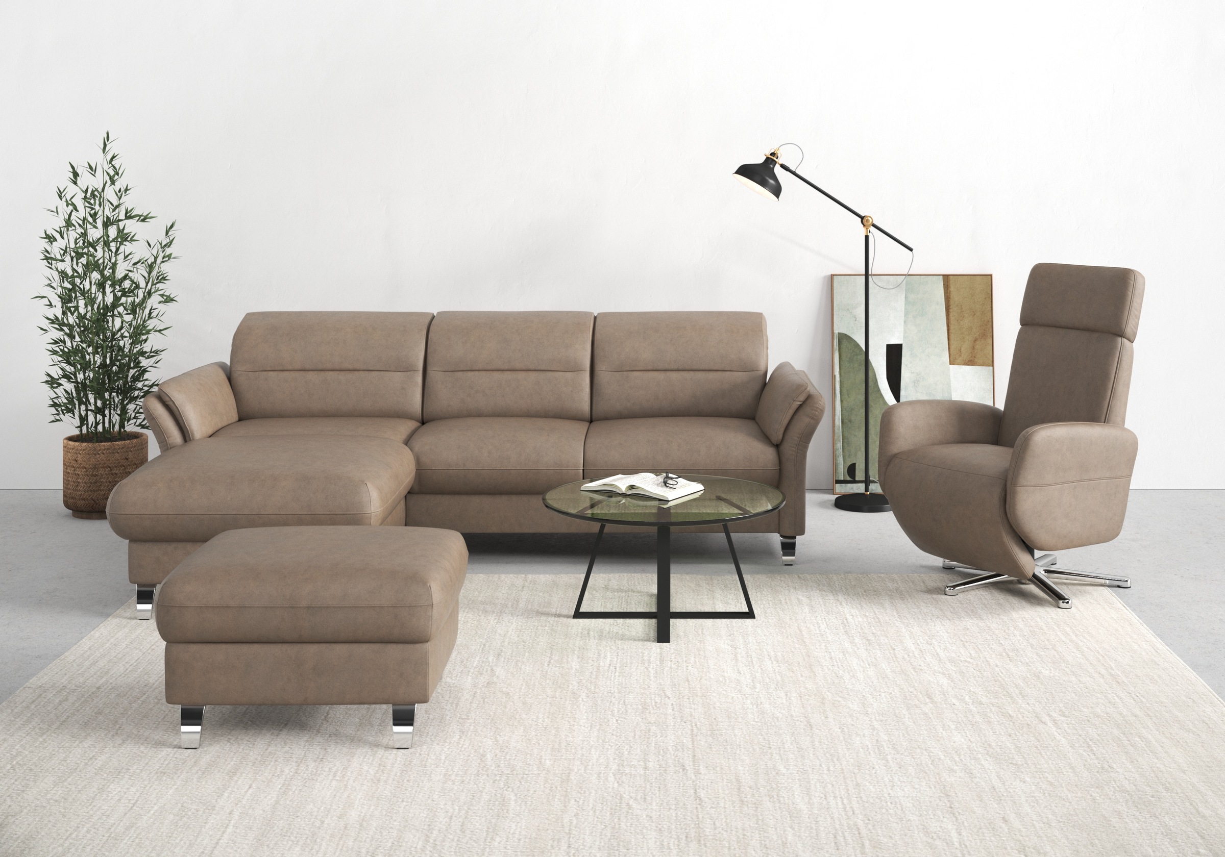 sit&more Ecksofa »Grenoble L-Form mit Federkern«, wahlweise mit Bettfunktion, Bettkasten, Arm- und Kopfteilverstellung
