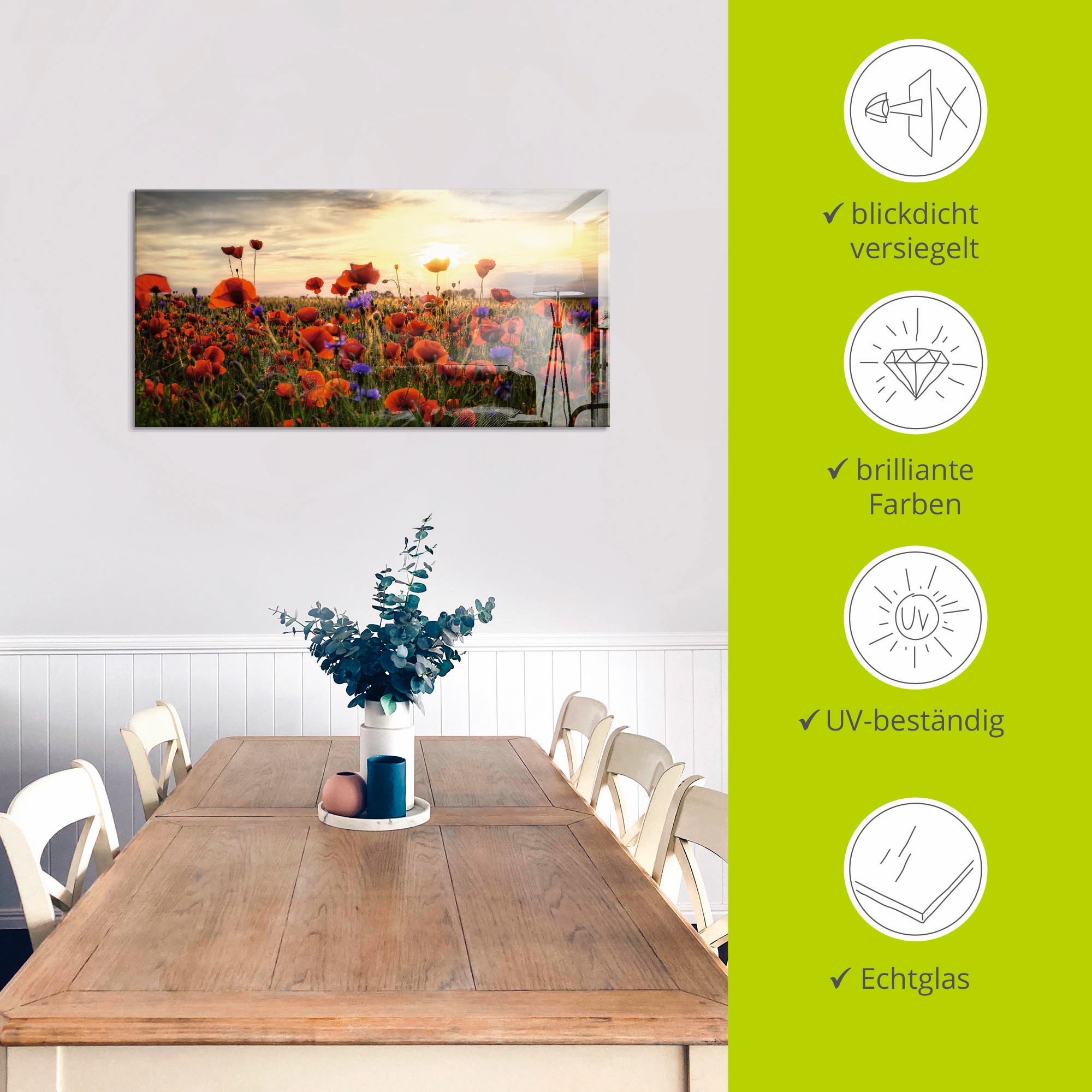 Artland Tableau en verre »Mohnblumen« 1 cuis tlg. in verschiedenen Grössen