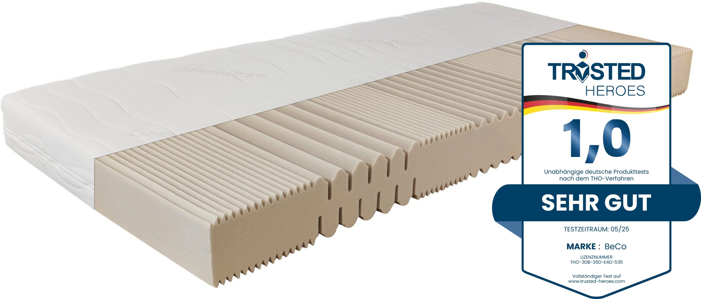 Image of Beco Komfortschaummatratze "Matratze Active Greenfirst, Matratze in diversen Grössen erhältlich" 18 cm hoch Raumgewicht: 28 kg/m³ 1 Stk. tlg. Matratze in 90x200 cm und weiteren Grössen, punktelastische Matratze