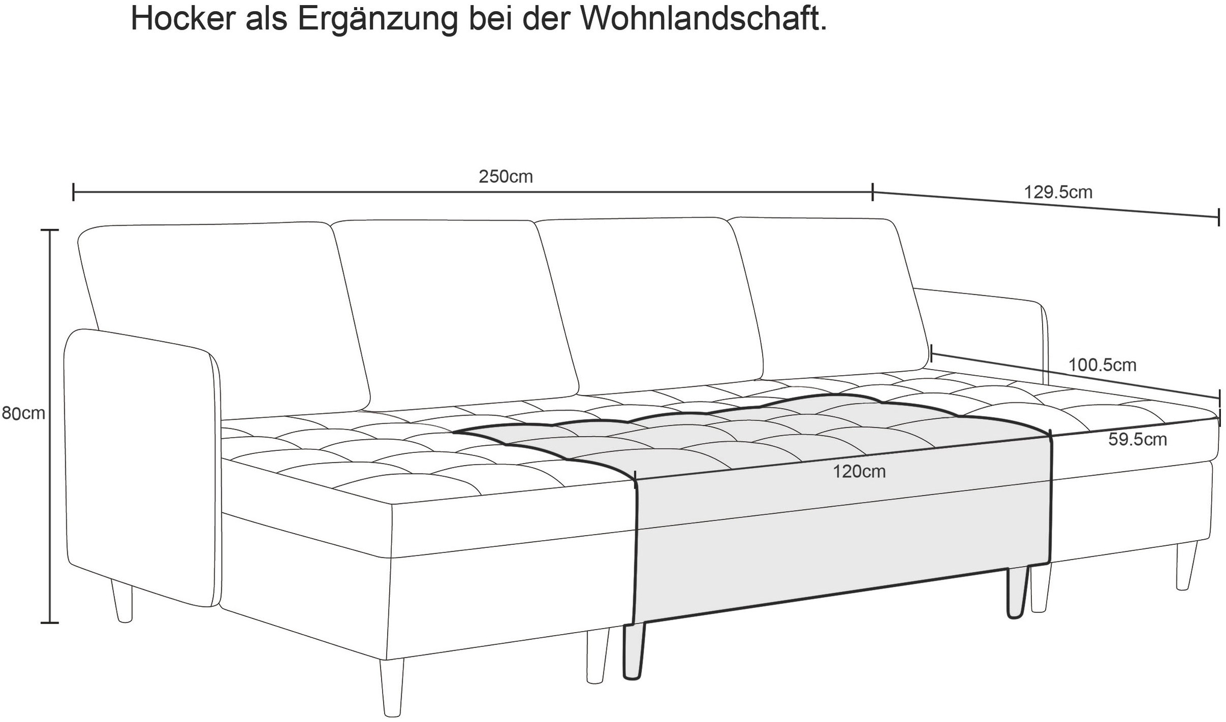 Dorel Home Hocker »LINDHUS, Cord, Modul für die Lindhus-Sofas- Breite 120 cm« verlängert das Sofa zum Schlafsofa, Relaxsofa....