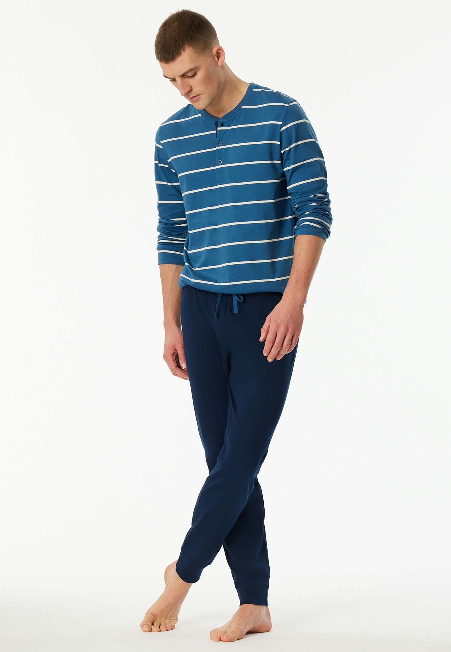 Image of Schiesser Schlafanzug "Casual Nightwear" 2 tlg. Knopfleiste, Bindeband, Langarm, Baumwolle, Single Jersey