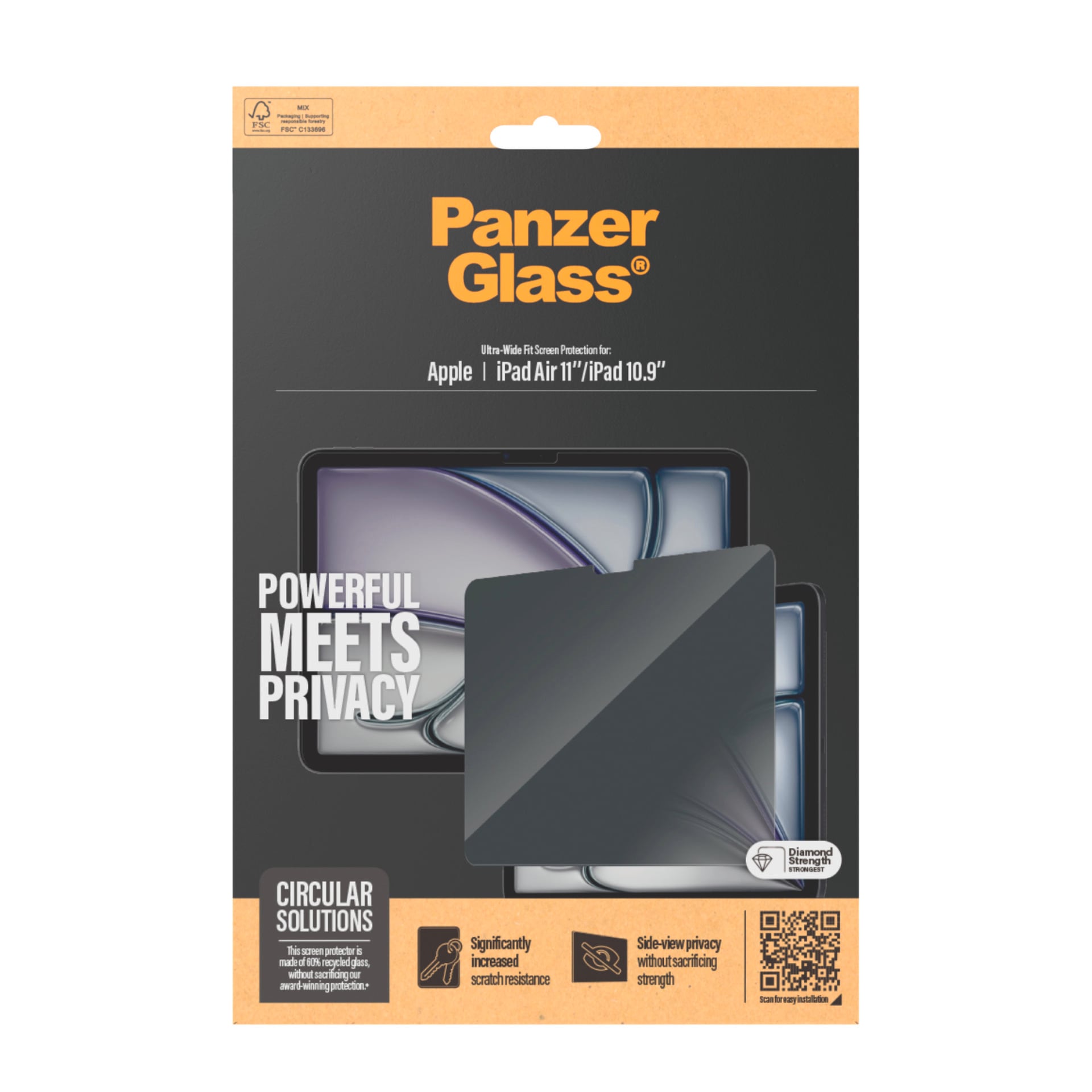 PanzerGlass Displayschutzglas »Ultra-Wide Fit Privacy Screen Protection«, für Apple iPad Air 11-Apple iPad Air 10.9, Displayschutzfolie, Schutzfolie, Sichtschutz, kratz- & stossfest
