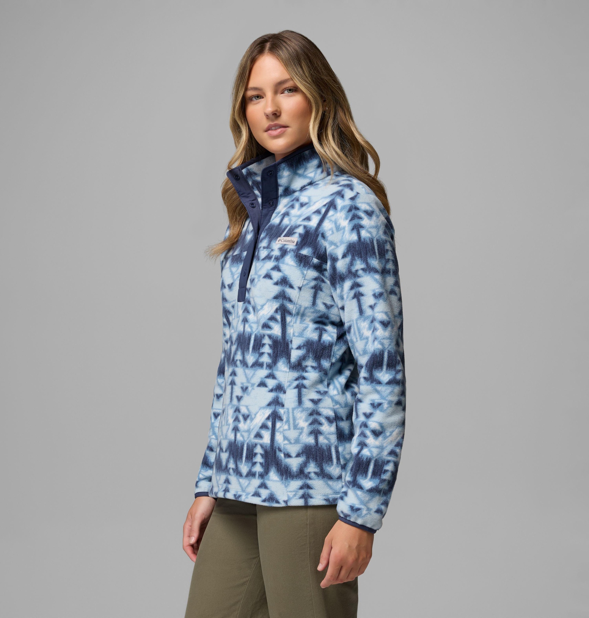 Columbia Pull en polaire »Benton Springs Printed 1/2 Snap«, 39 : avec fermeture à boutons-pression moitié, design manches longues, en nylon
