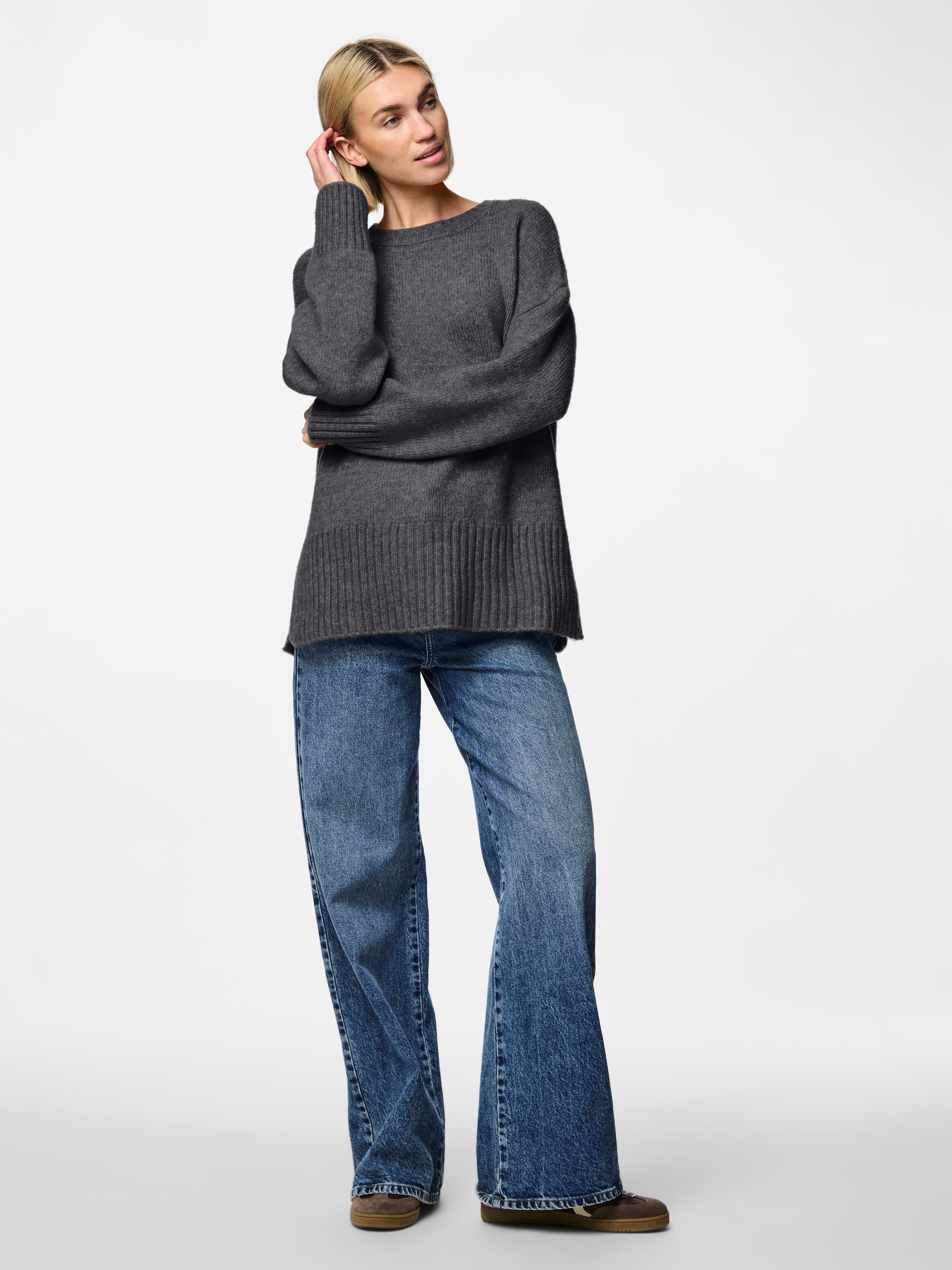 pieces Rundhalspullover »PCNANCY LS LOOSE O-NECK KNIT NOOS BC«, Oversized