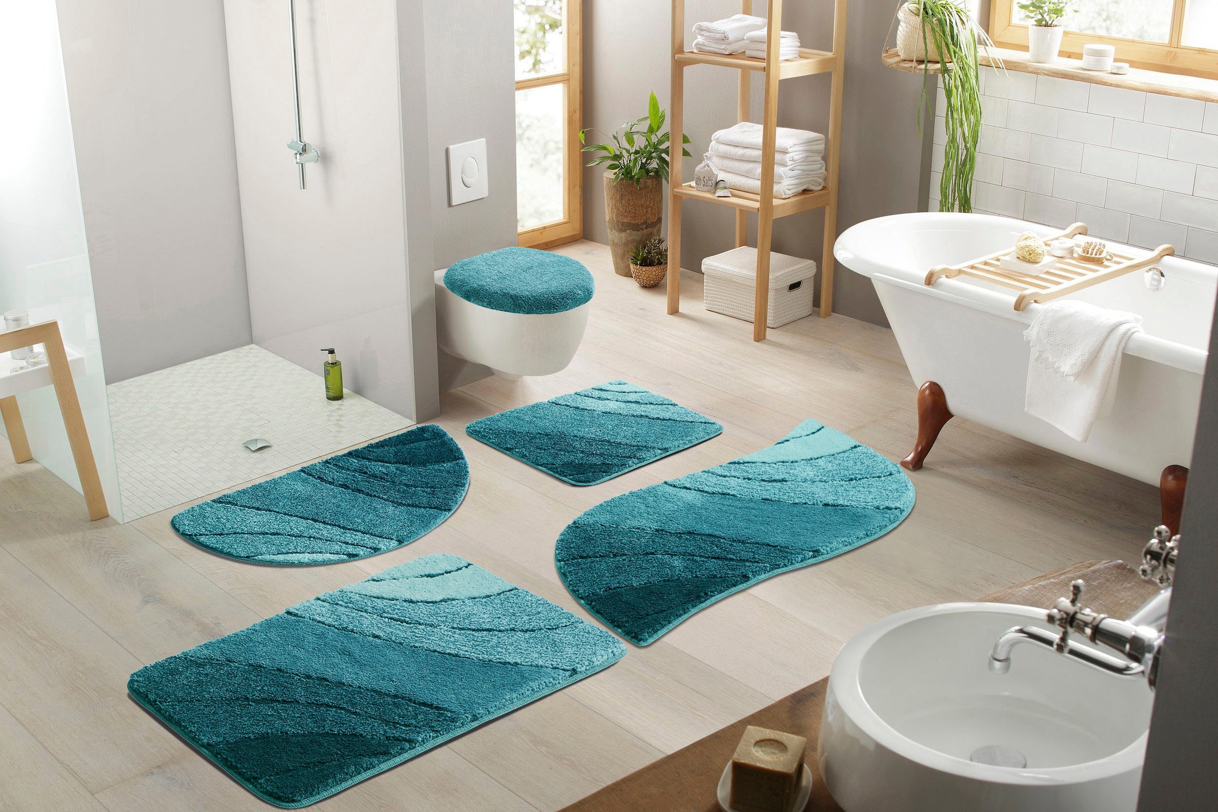 my home Badematte »Josie, Badvorleger, Badezimmer Teppich«, rutschhemmend beschichtet, fussbodenheizungsgeeignet-schnell trocknend-strapazierfähig, Badteppich, Badematten, rechteckig, rund & als 3-tlg. Set erhältlich