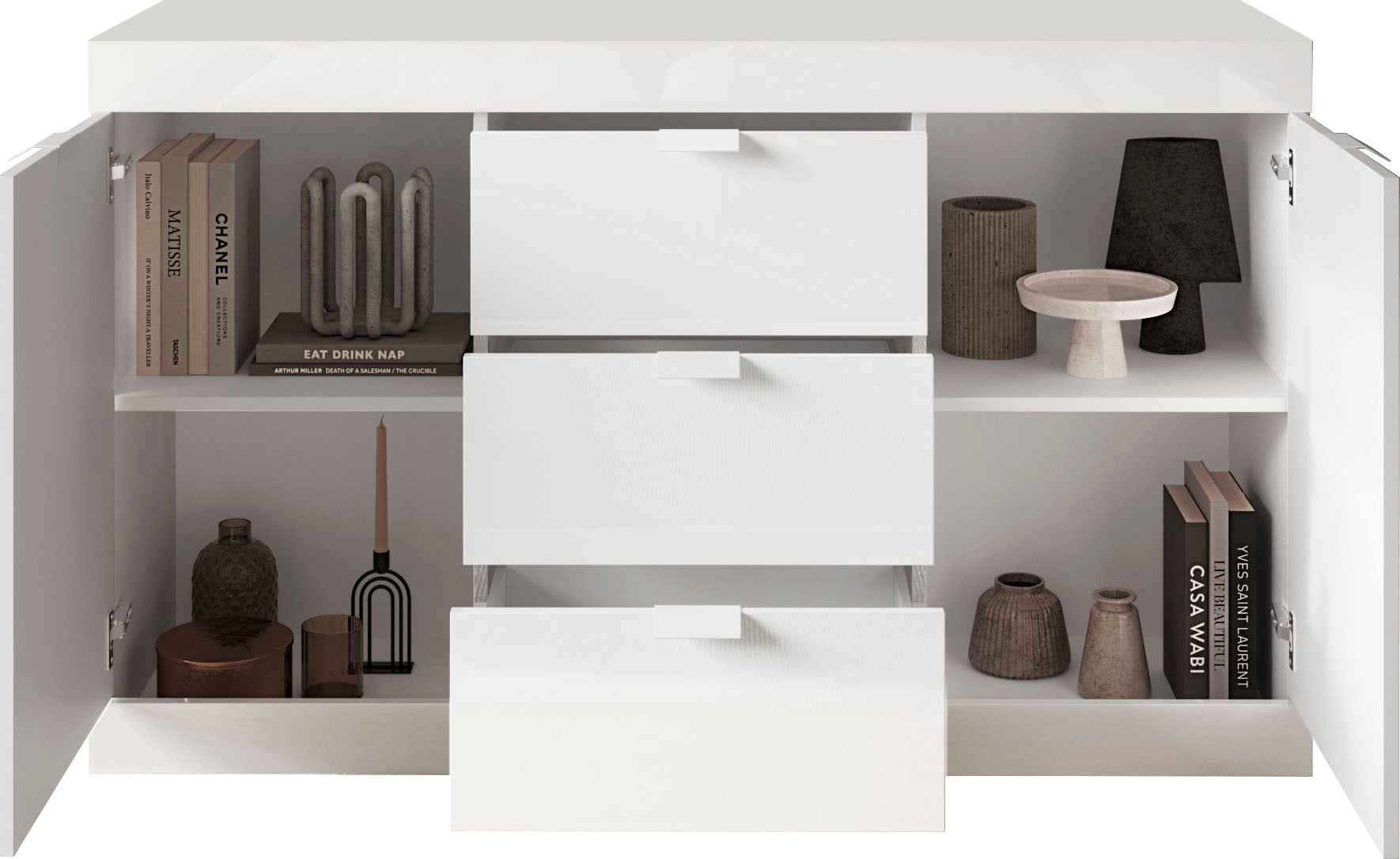 INOSIGN Sideboard »Slim«, Breite 136 cm, weiss Hochglanz Lack