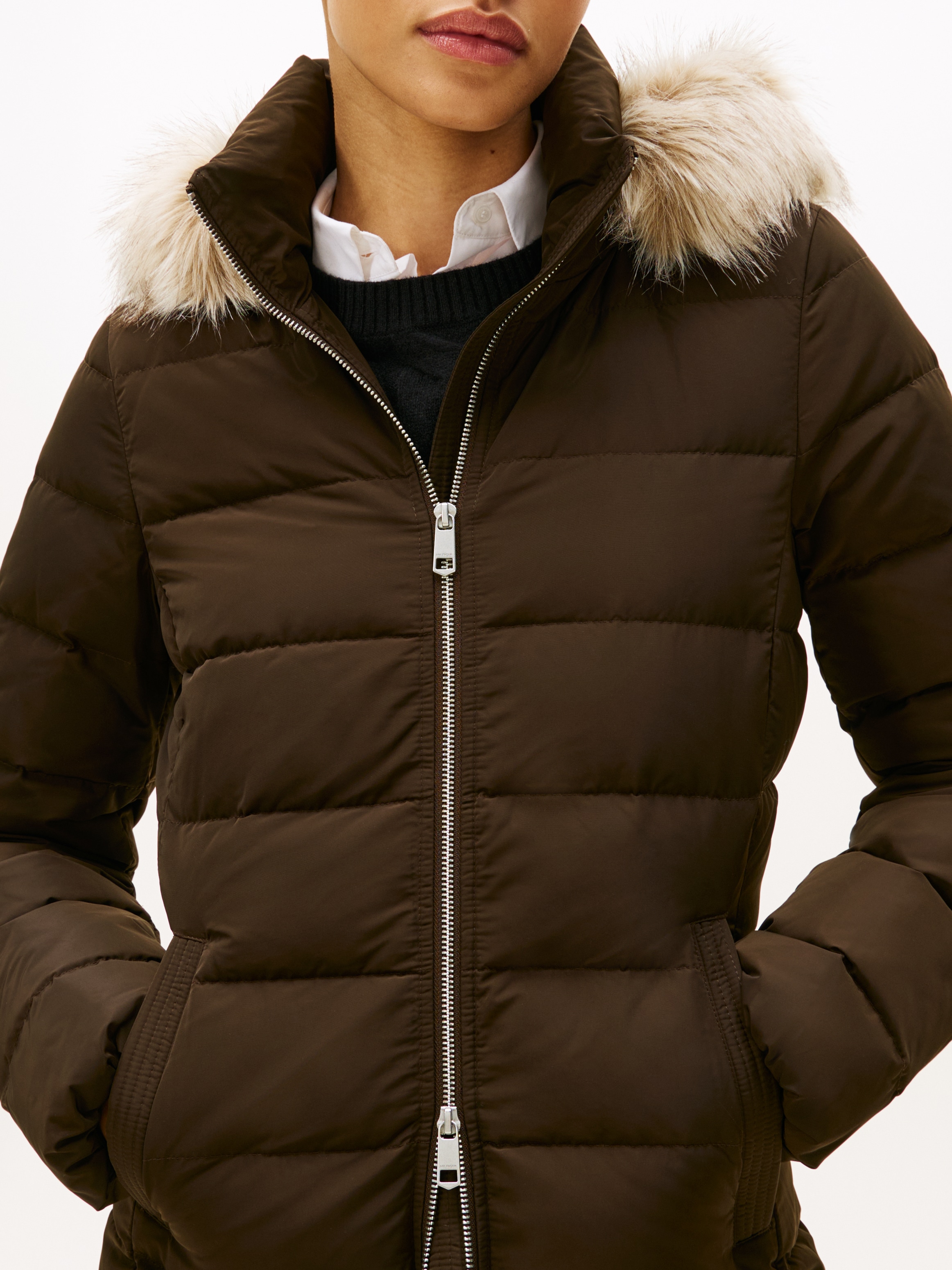 Tommy Hilfiger Manteau matelassé »MW DOWN SLIM COAT WITH FUR« mit Fellimitat