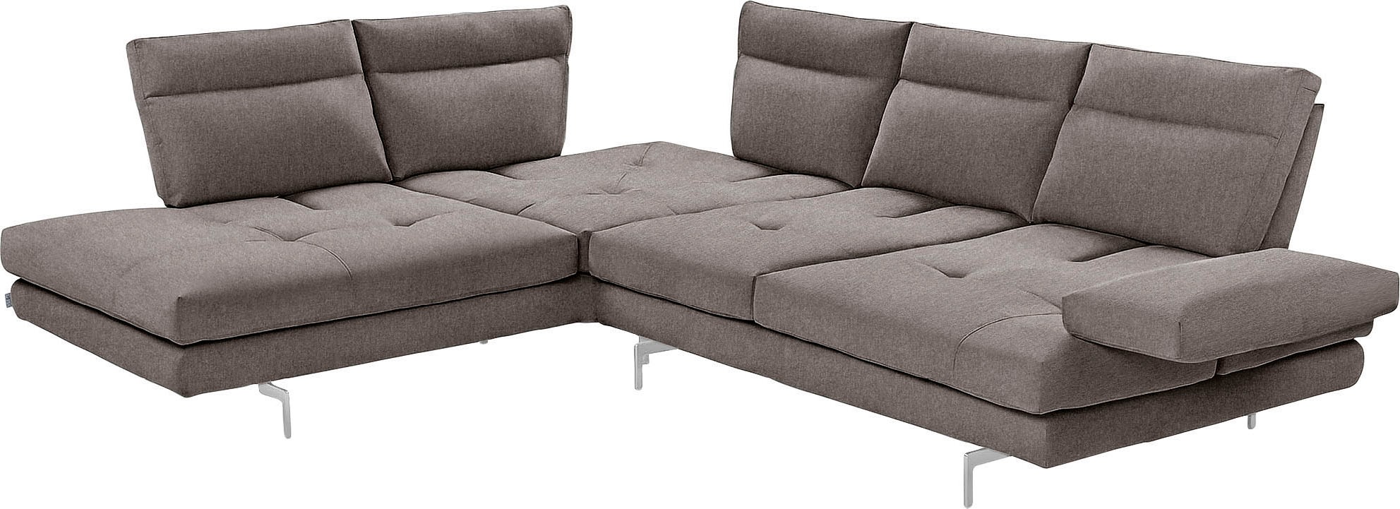 CALIA ITALIA Ecksofa »Toby Wing, L-Form, Multifunktionssofa, bequem und edel«, Sitztiefenverstellung und Armteilfunktion, Füsse chrom glänzend