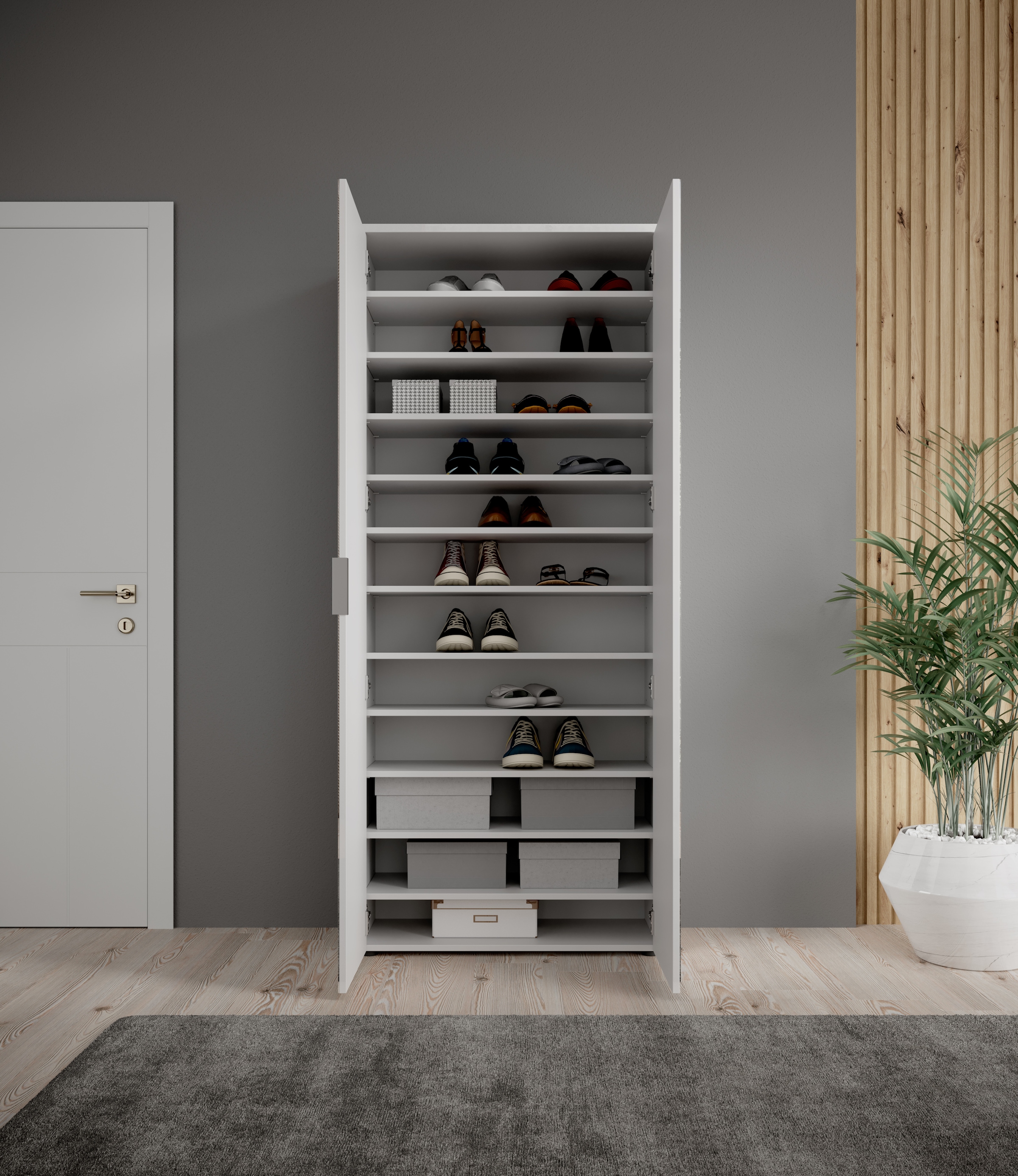 HBZ Armoire à chaussures »Lincoln mit Spiegel, BxHxT 80x190x35 cm« 1 cuis tlg. Schuhschrank mit 2 Spiegeltüren, 9 Einlegeböden, 2 feste Böden