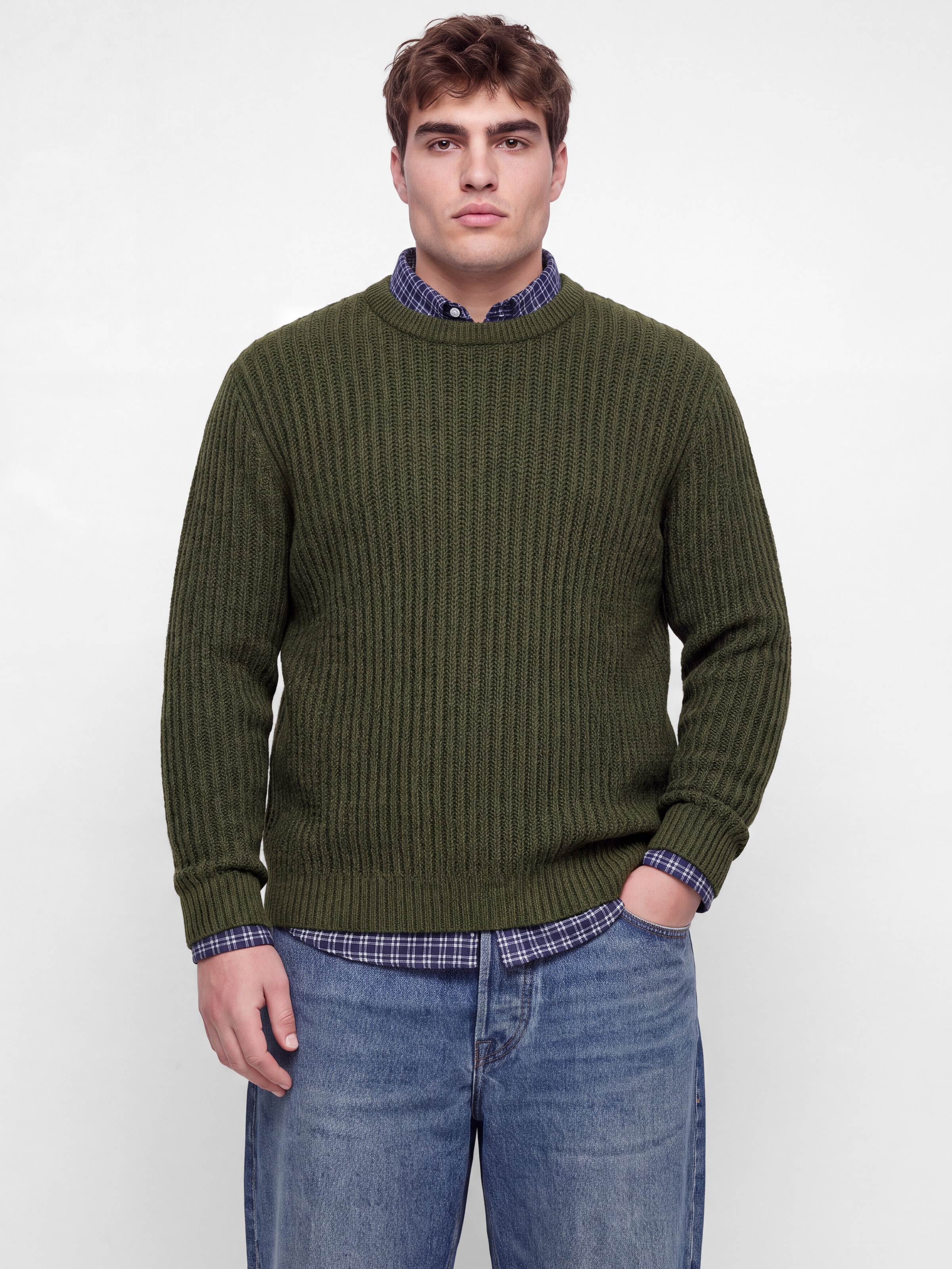 Image of Jack & Jones PlusSize Rundhalspullover "JJJAXON KNIT CREW NECK PLS" Materialmix, locker geschnitten
