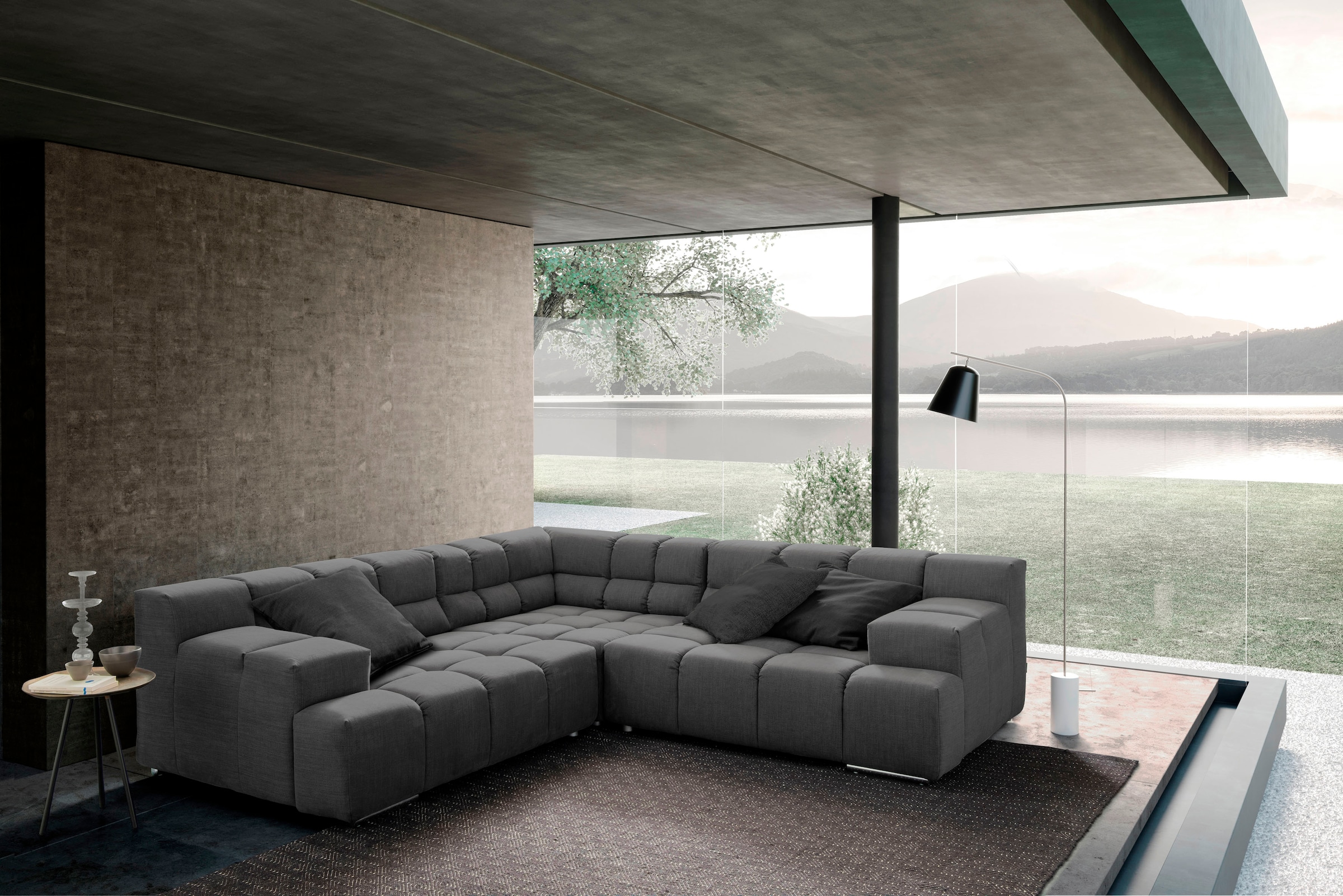 designwerk Ecksofa »Temple, aufwendige Verarbeitung, tolle Designsprache«, mit Sitztiefenverstellung für mehr Sitzkomfort,gleichschenklig