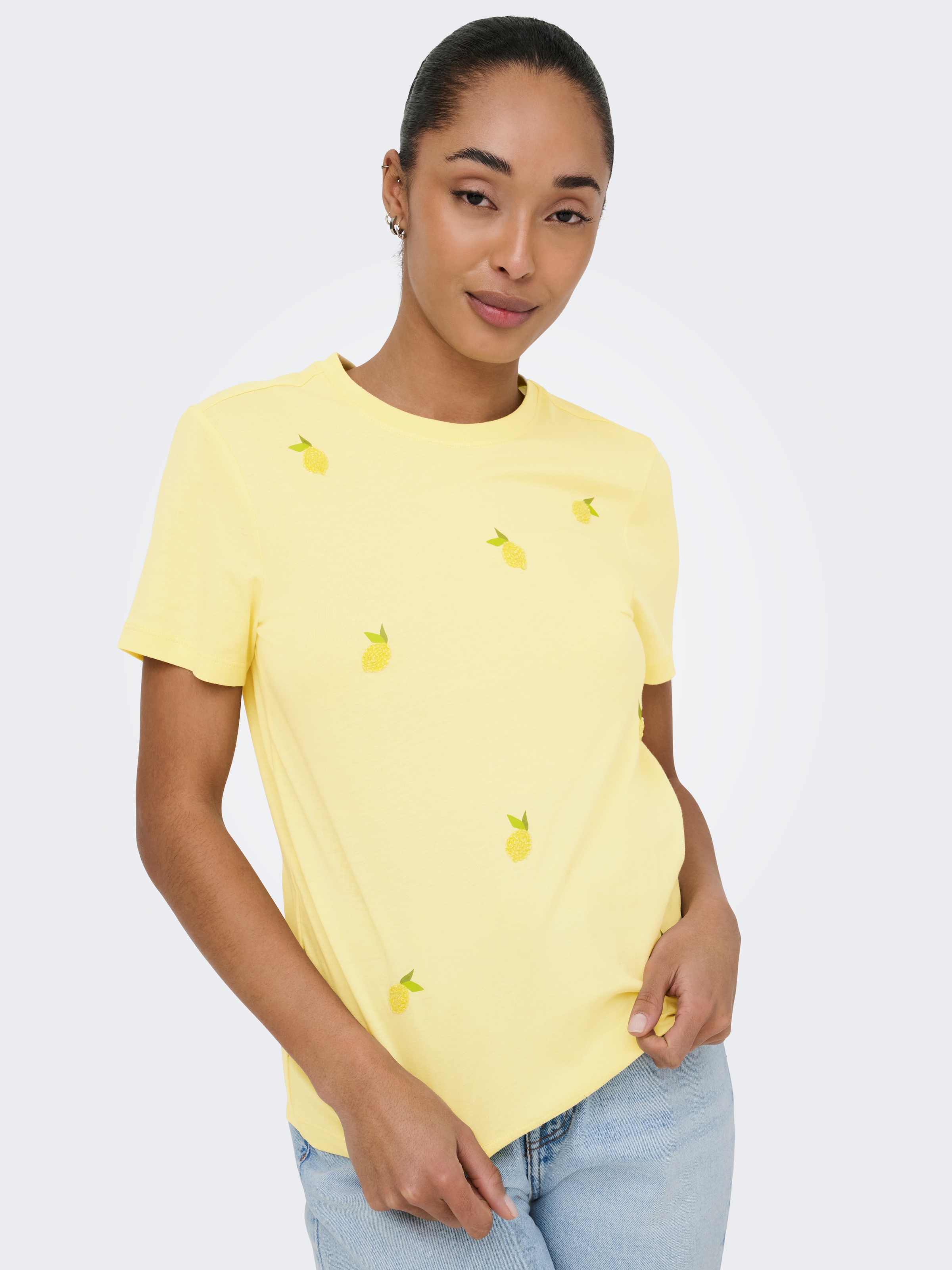 Image of ONLY T-Shirt "ONLKITA S/S PEARL TOP BOX JRS" Baumwolle, regular fit, Rundhals