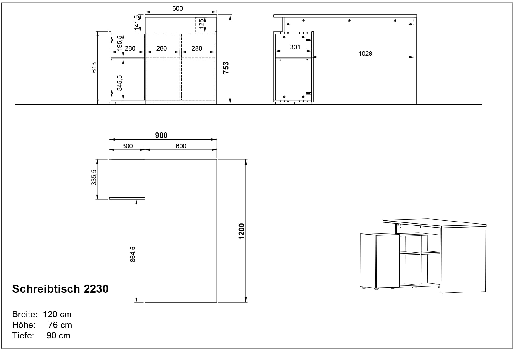 GERMANIA Ensemble de meubles de bureau »Adrano« 3 cuis tlg. mit integriertem Sideboard