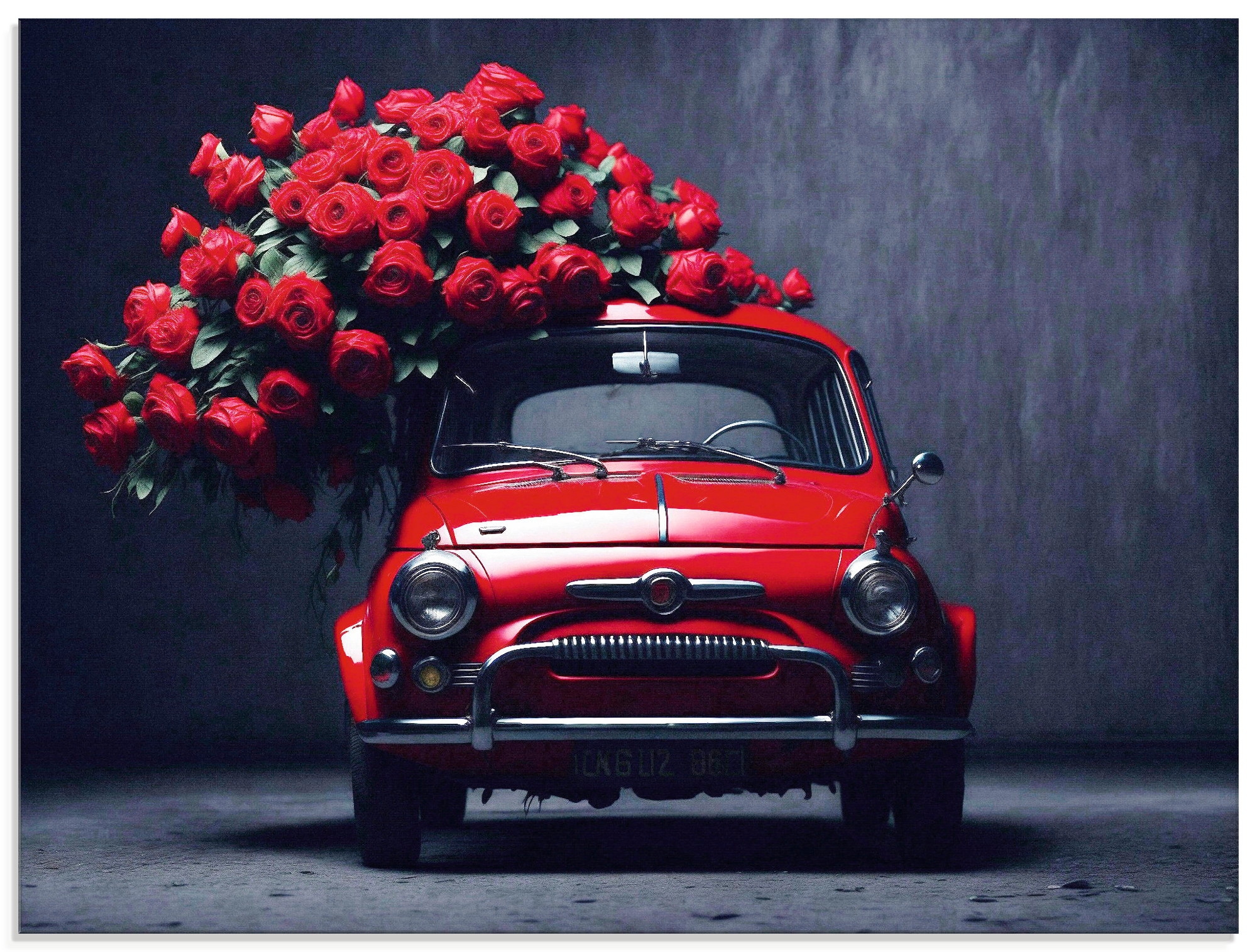 Image of Artland Glasbild "Rote Rosen für den kleinen Italiener" Auto 1 Stk. tlg. in verschiedenen Grössen