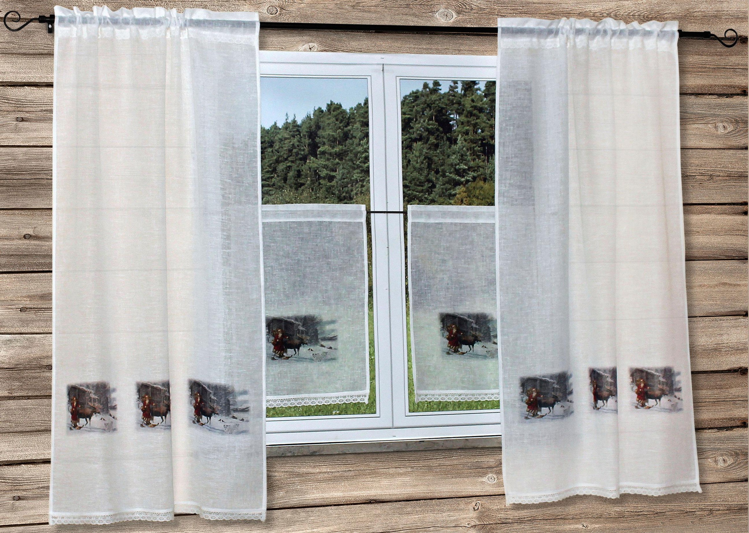 Image of HOSSNER - ART OF HOME DECO Gardine "Weihnachtsmann" Stangendurchzug 1 Stk. tlg. Landhaus-Look