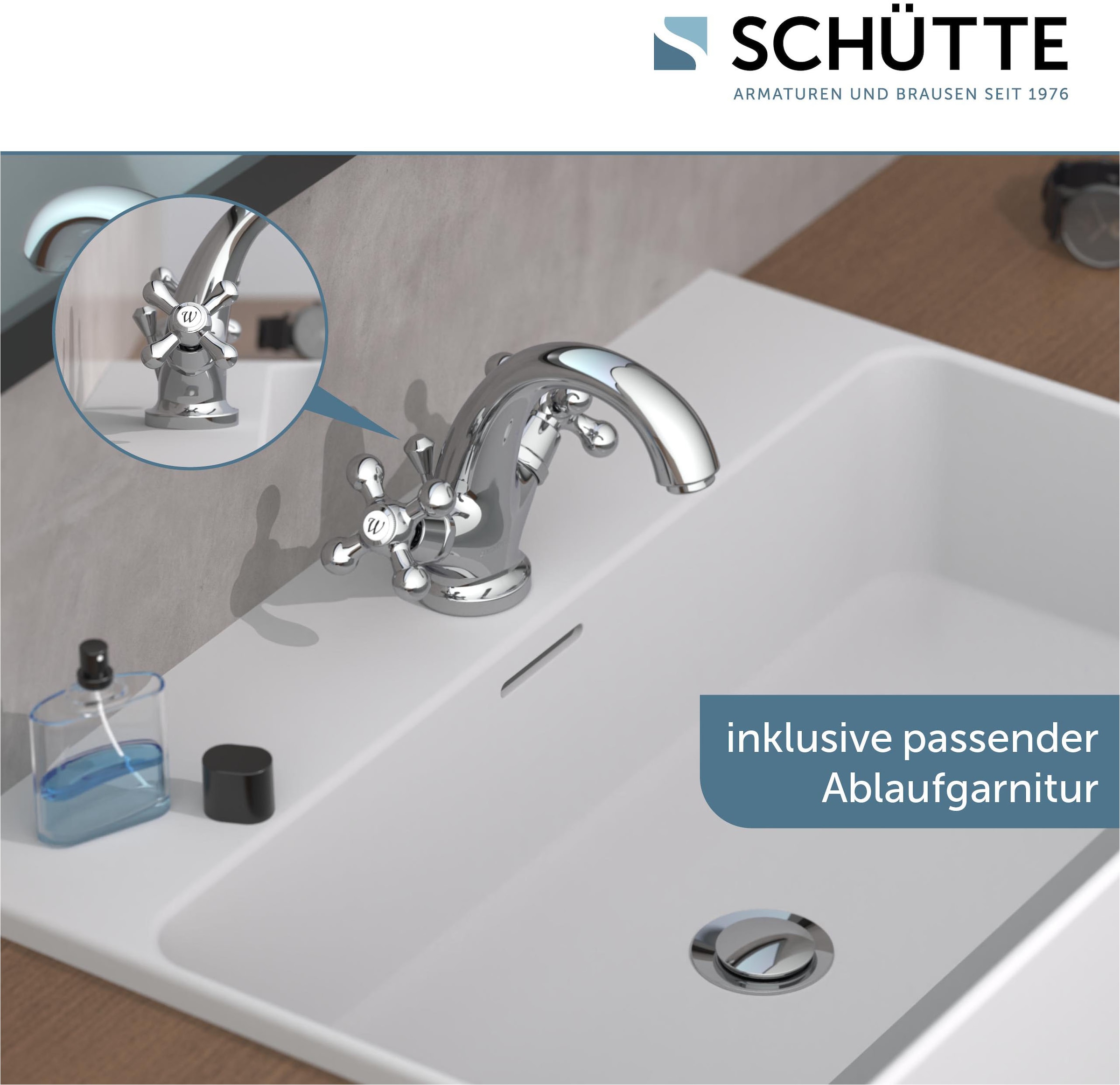 Schütte Robinet de lavabo »Elk« avec tige de traction, garniture de vidange, mitigeur, chrome
