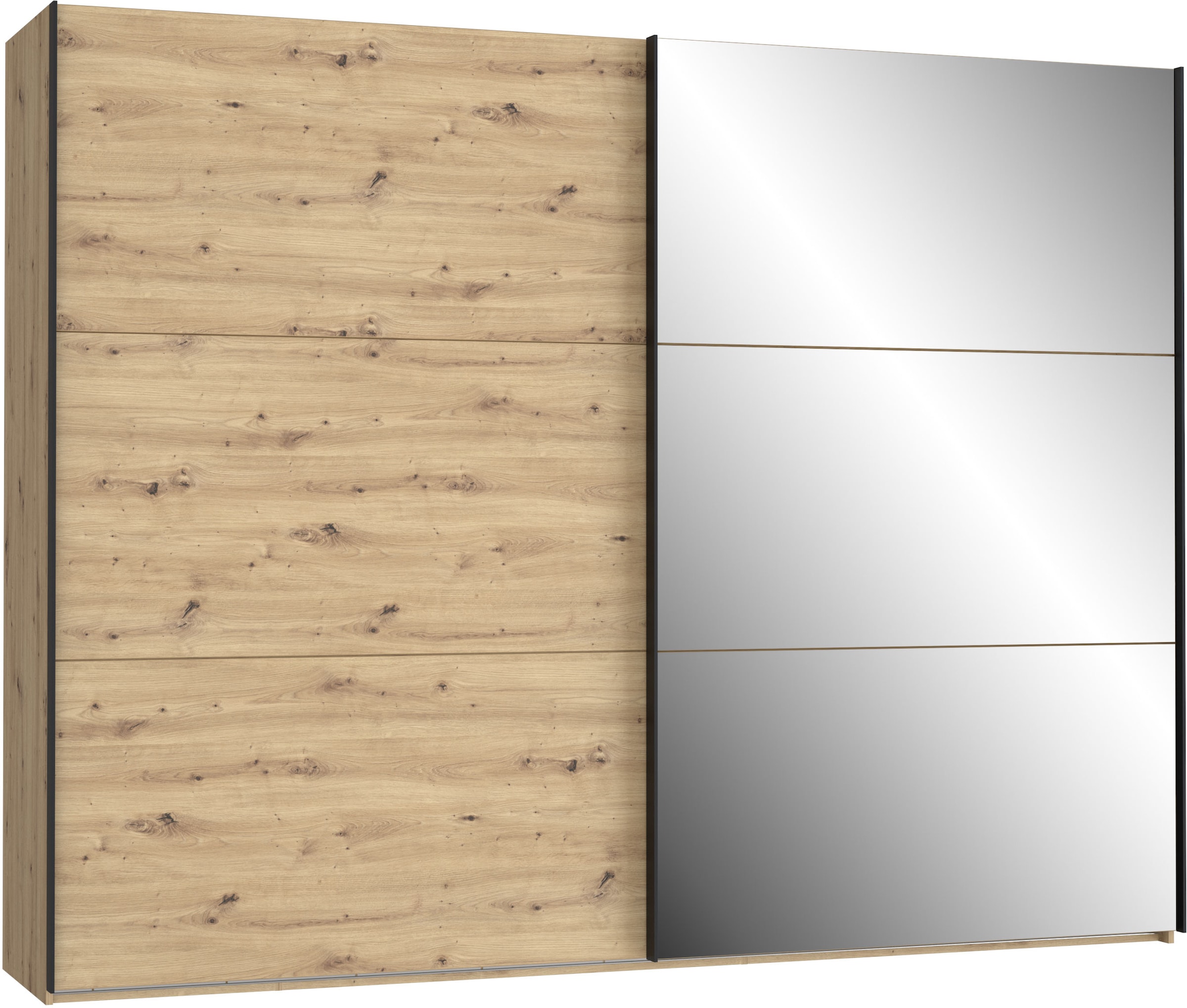 Image of FORTE Schwebetürenschrank "Trondheim, Kleiderschrank mit Spiegel, Industrial Design, 2-Türen" B/H/T ca. 270/210/63cm, Holzdekor: Artisan Eiche