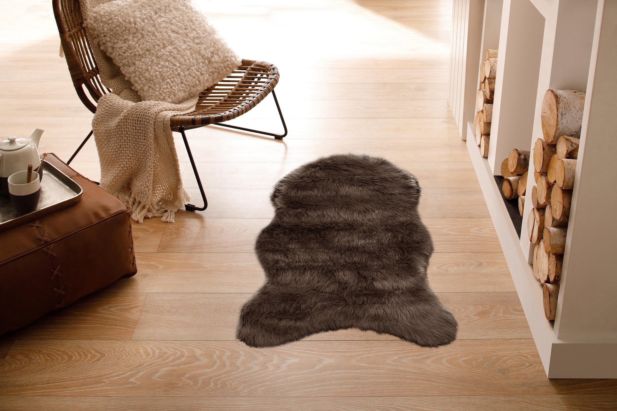 GOODproduct Tapis à poils longs »Valeria, Fellteppich, kuschelig, flauschig« En forme de fourrure 60 mm Höhe fausse fourrure, tapis doux, salon, chambre, salle à manger
