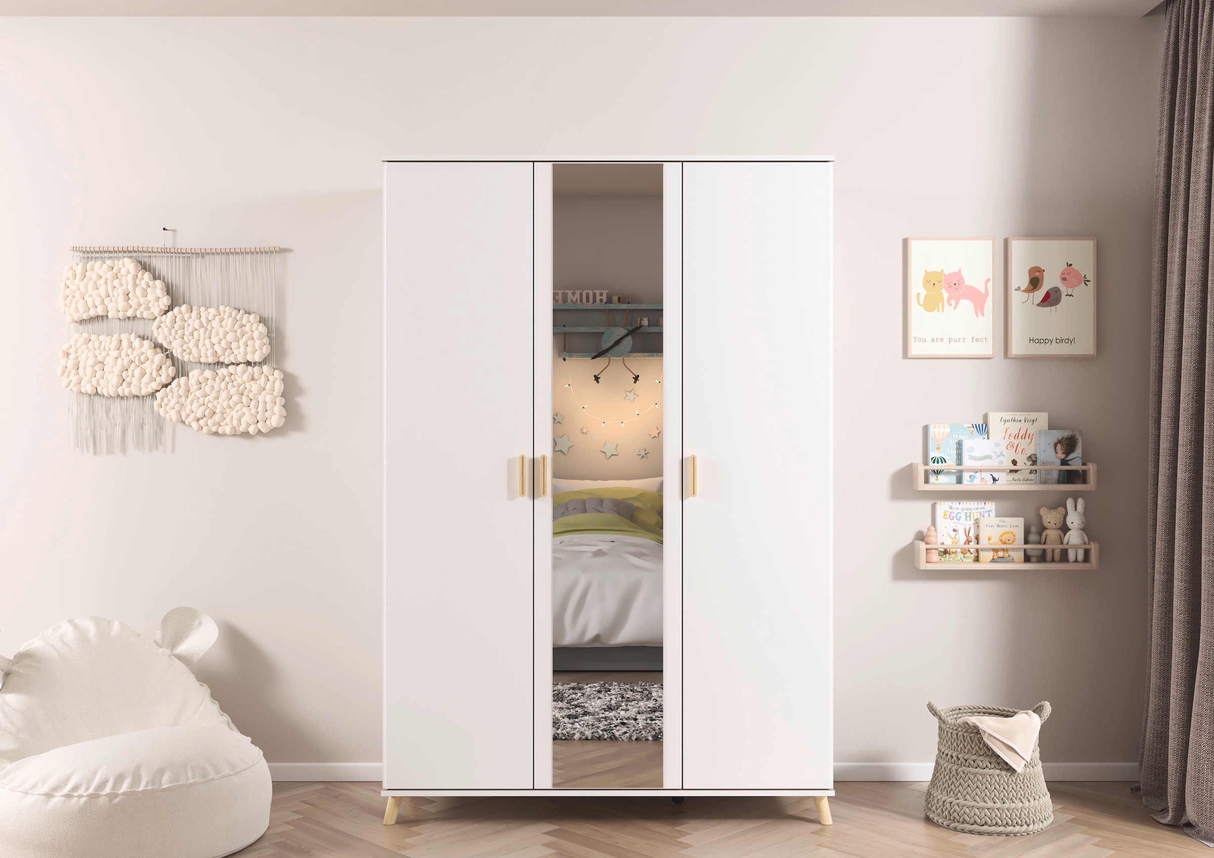 rauch Kleiderschrank »Skandi Kinderzimmer Schlafzimmerschrank FALUN« Breite 137/182, Höhe 203 cm,  im modernen Skandi-Look, Füsse/Griffe Eiche massiv MADE IN GERMANY
