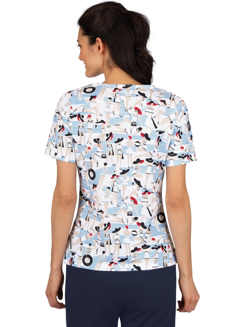 ♕ Trigema T-Shirt »TRIGEMA versandkostenfrei weitem T-Shirt Druck« Ausschnitt und bestellen mit