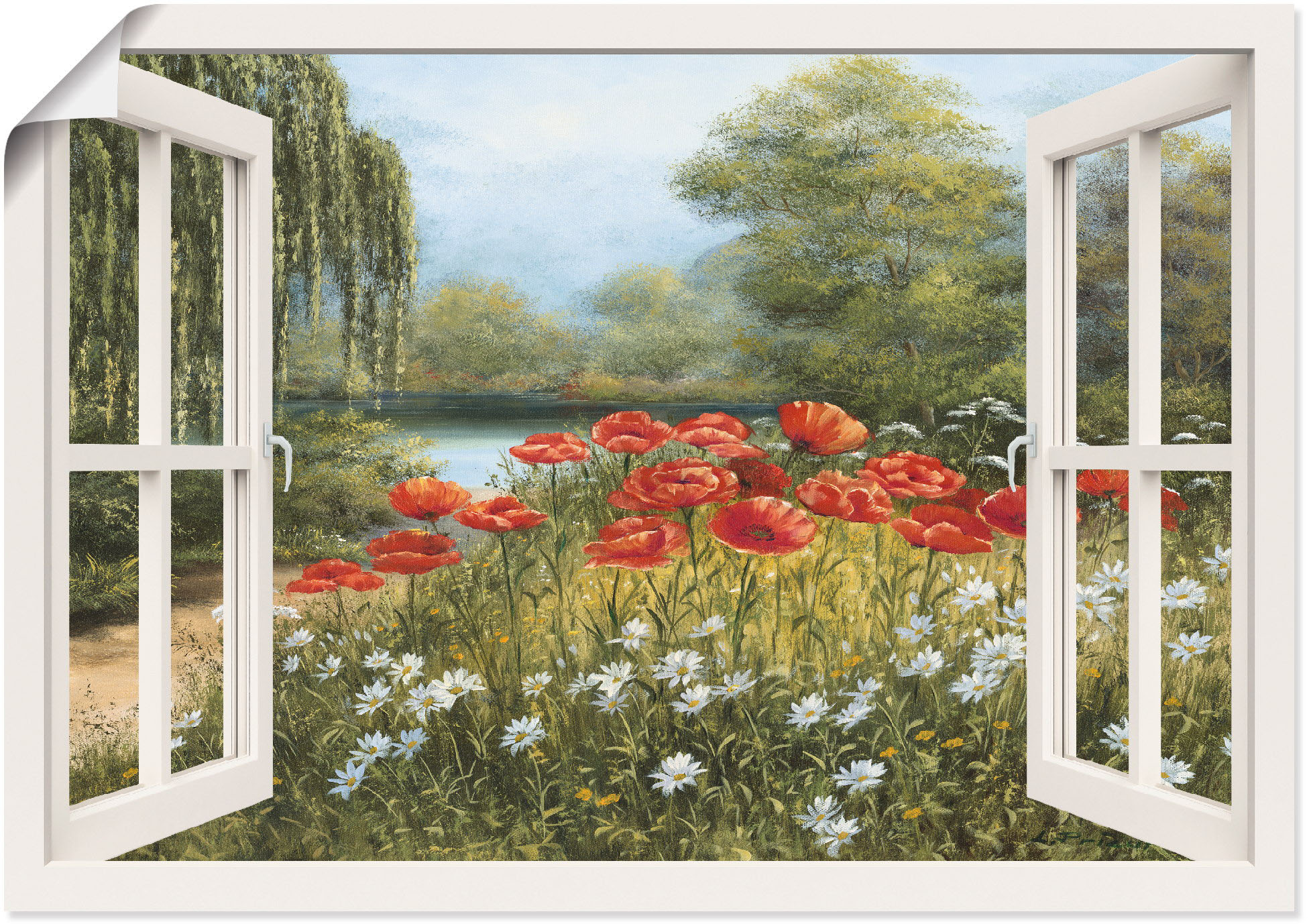 Artland Wandbild "Fensterblick Mohnwiese" Fensterblick 1 Stk. tlg. als Leinwandbild, Poster in verschied. Grössen