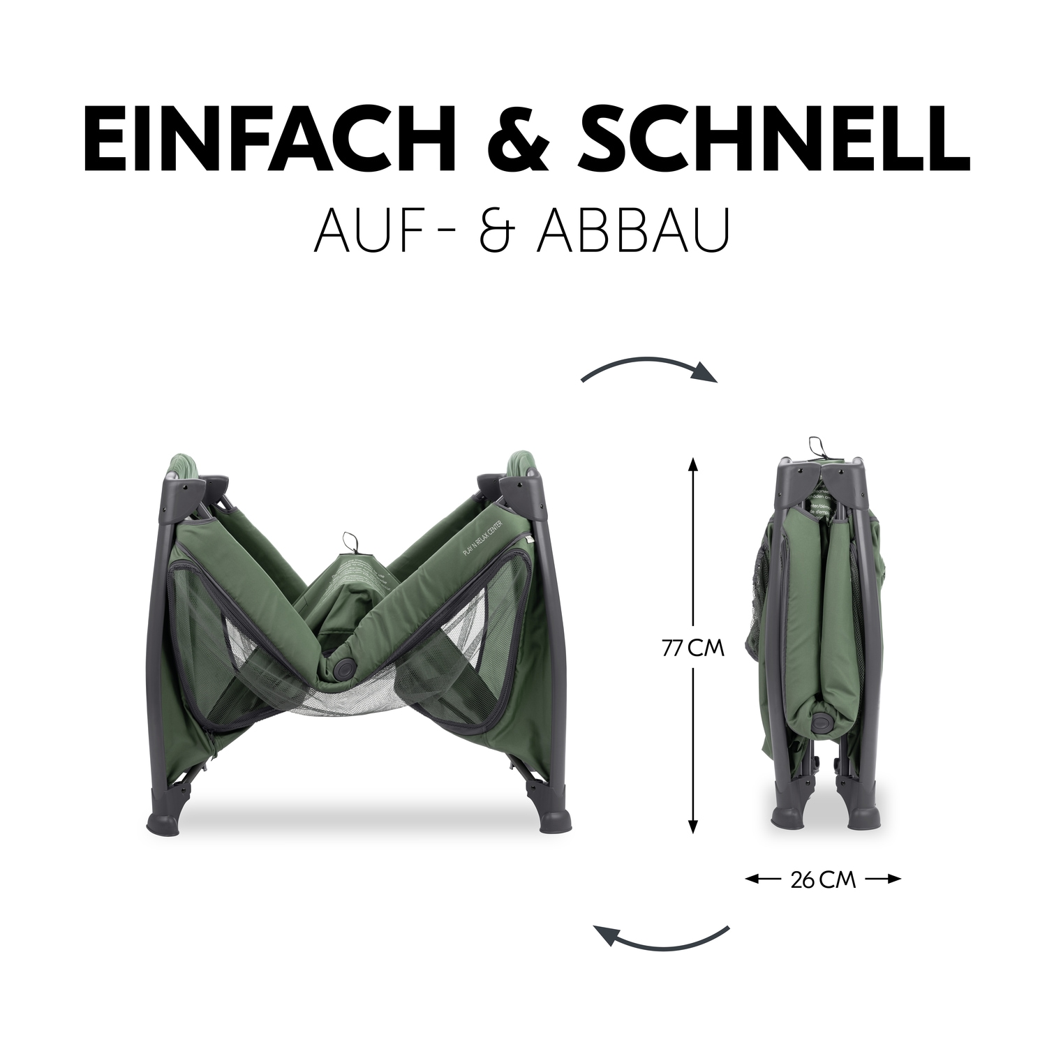 Hauck Lit de voyage pour bébé »Play N Relax Center, darkgreen« inkl. Neugeboreneneinhang, Wickelmulde, Ausstieg, Räder